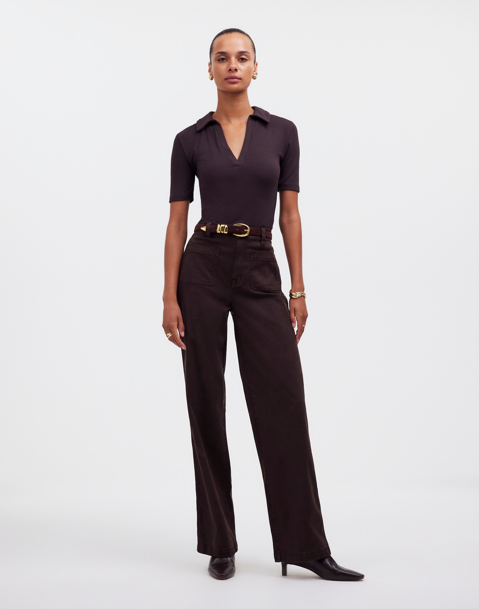 The Emmett Wide-Leg Pant: Patch Pocket Edition in dark carob image 1