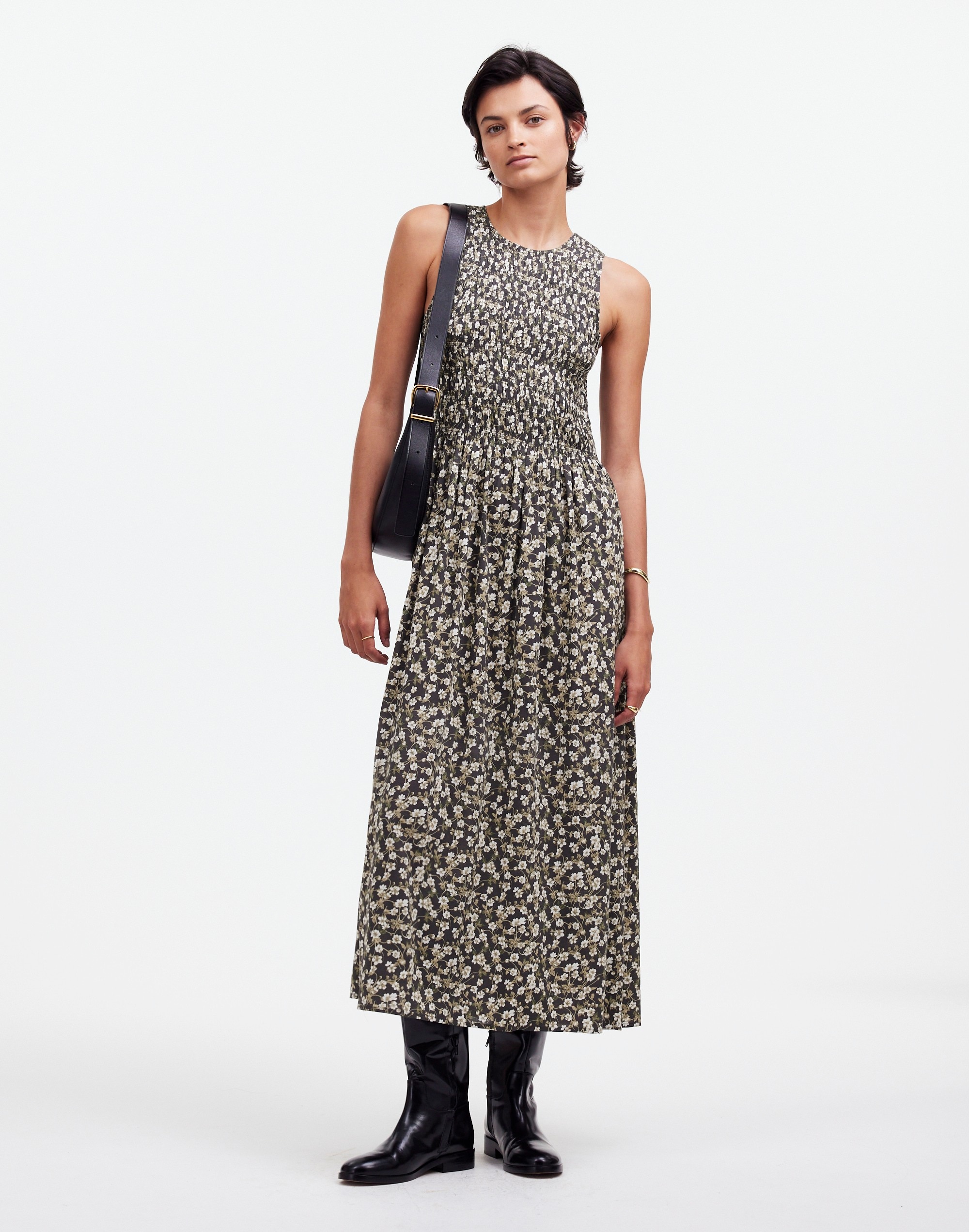 the melody smocked midi dress in floral