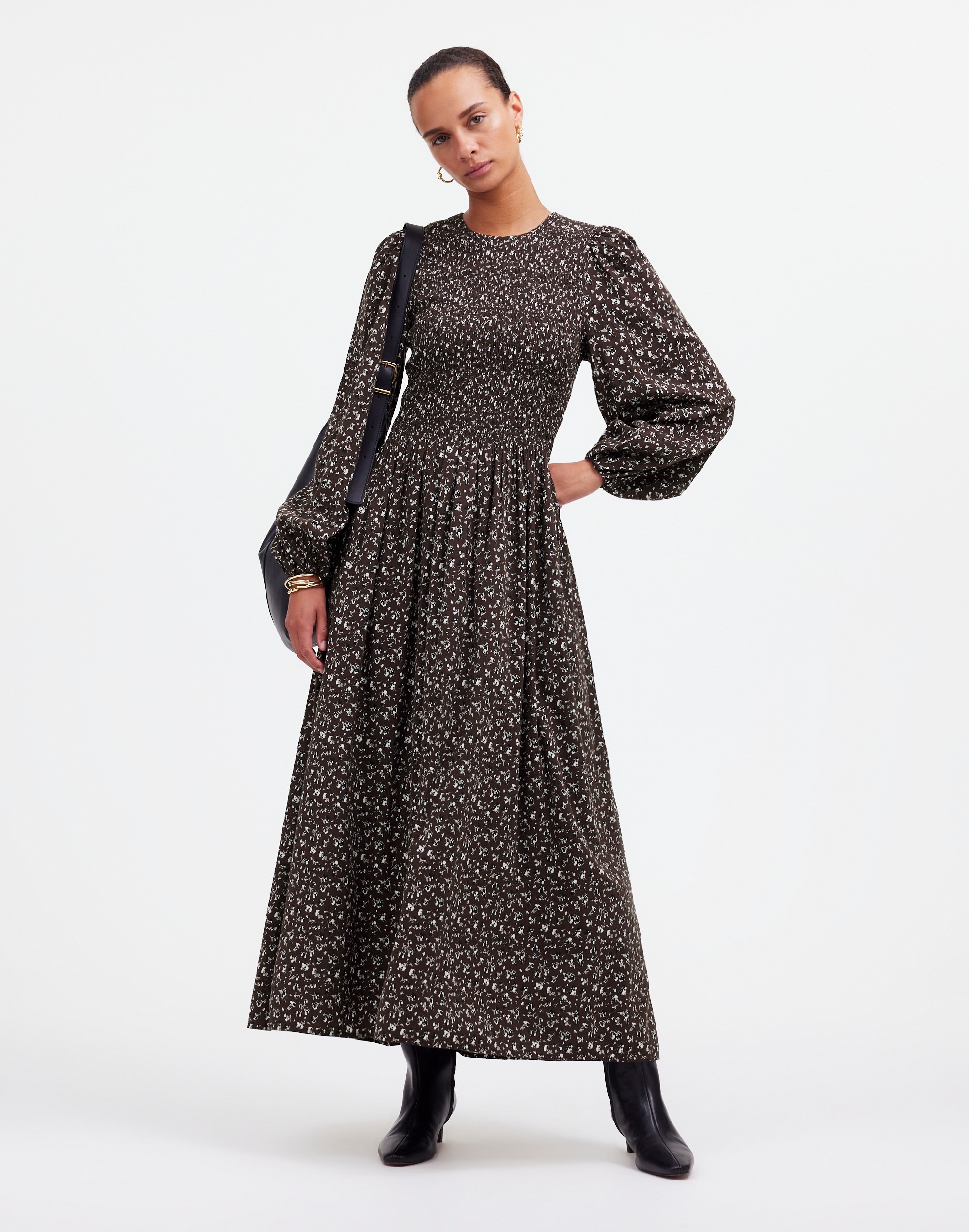 the melody long-sleeve smocked midi dress
