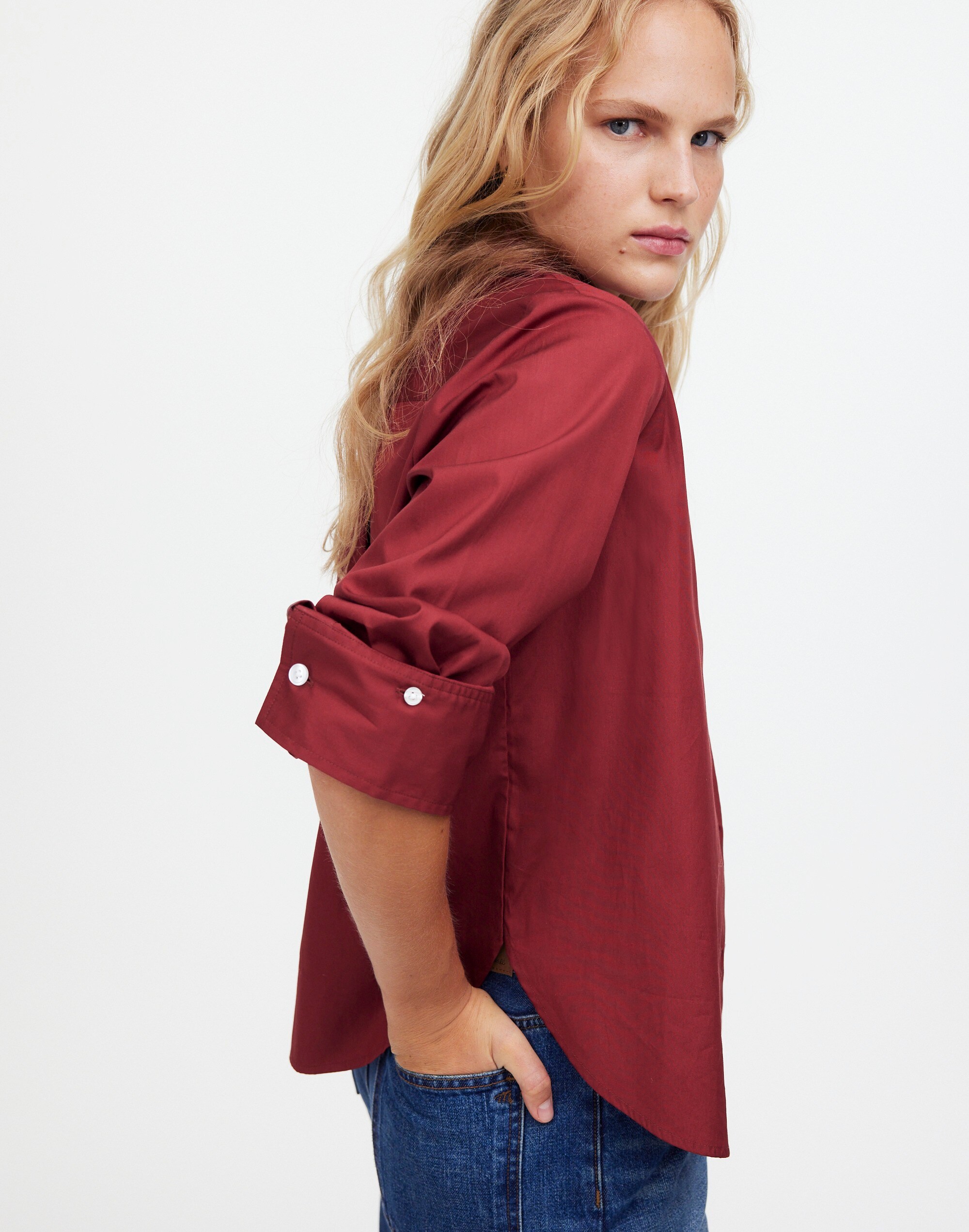 Easy Y-Neck Button-Up Shirt