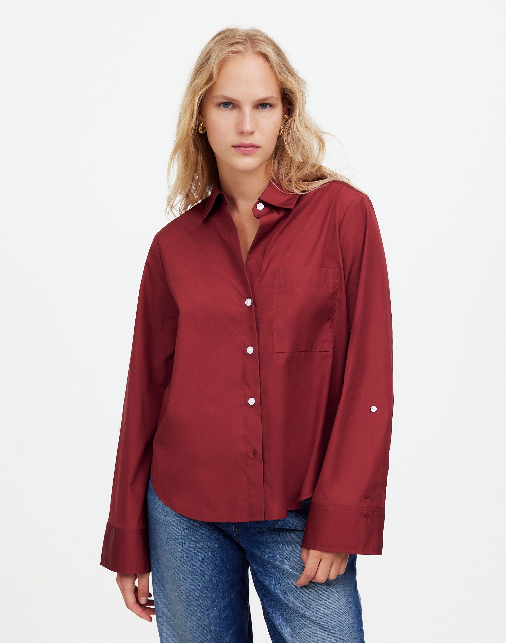 Easy Y-Neck Button-Up Shirt