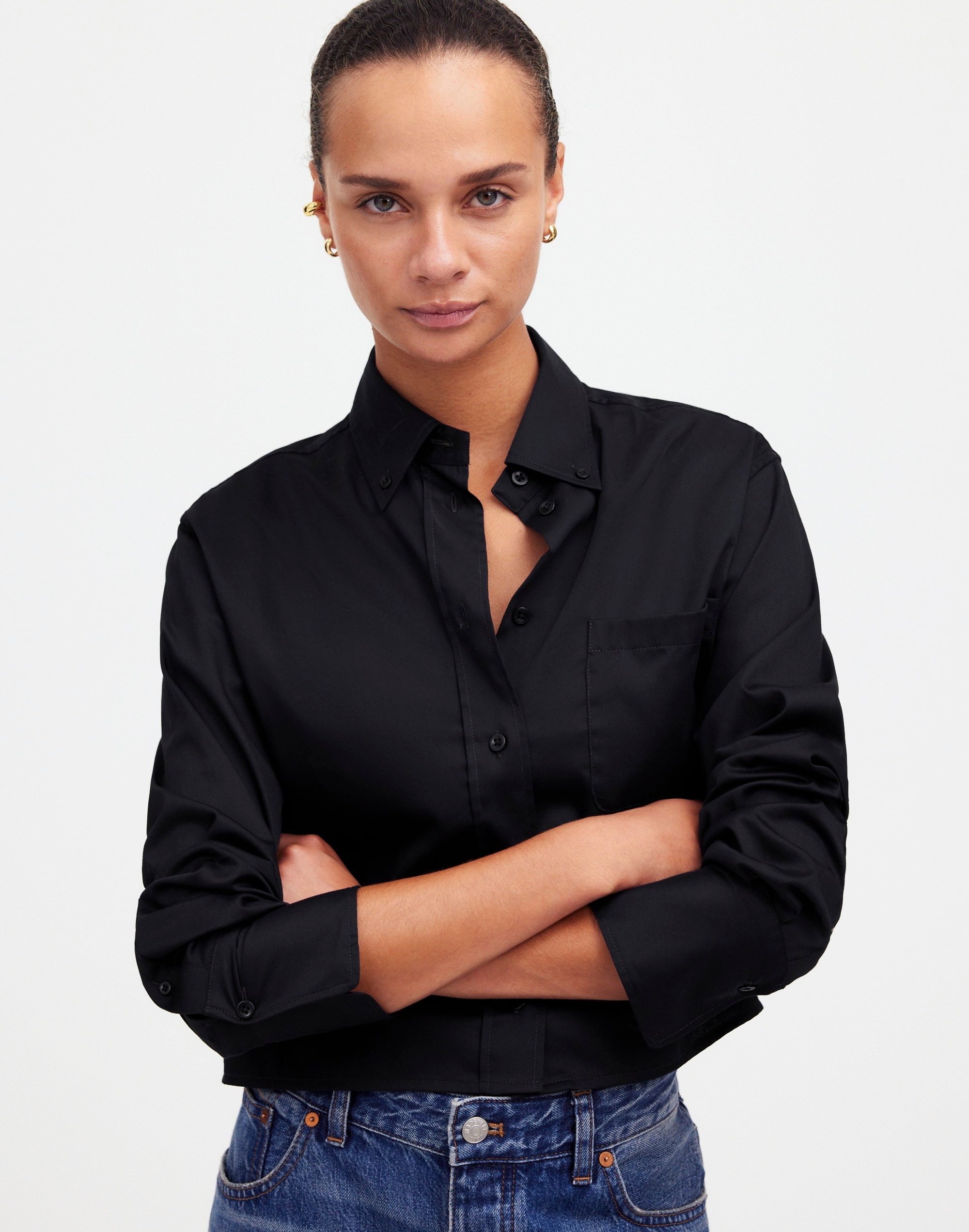 relaxed button-up cropped shirt