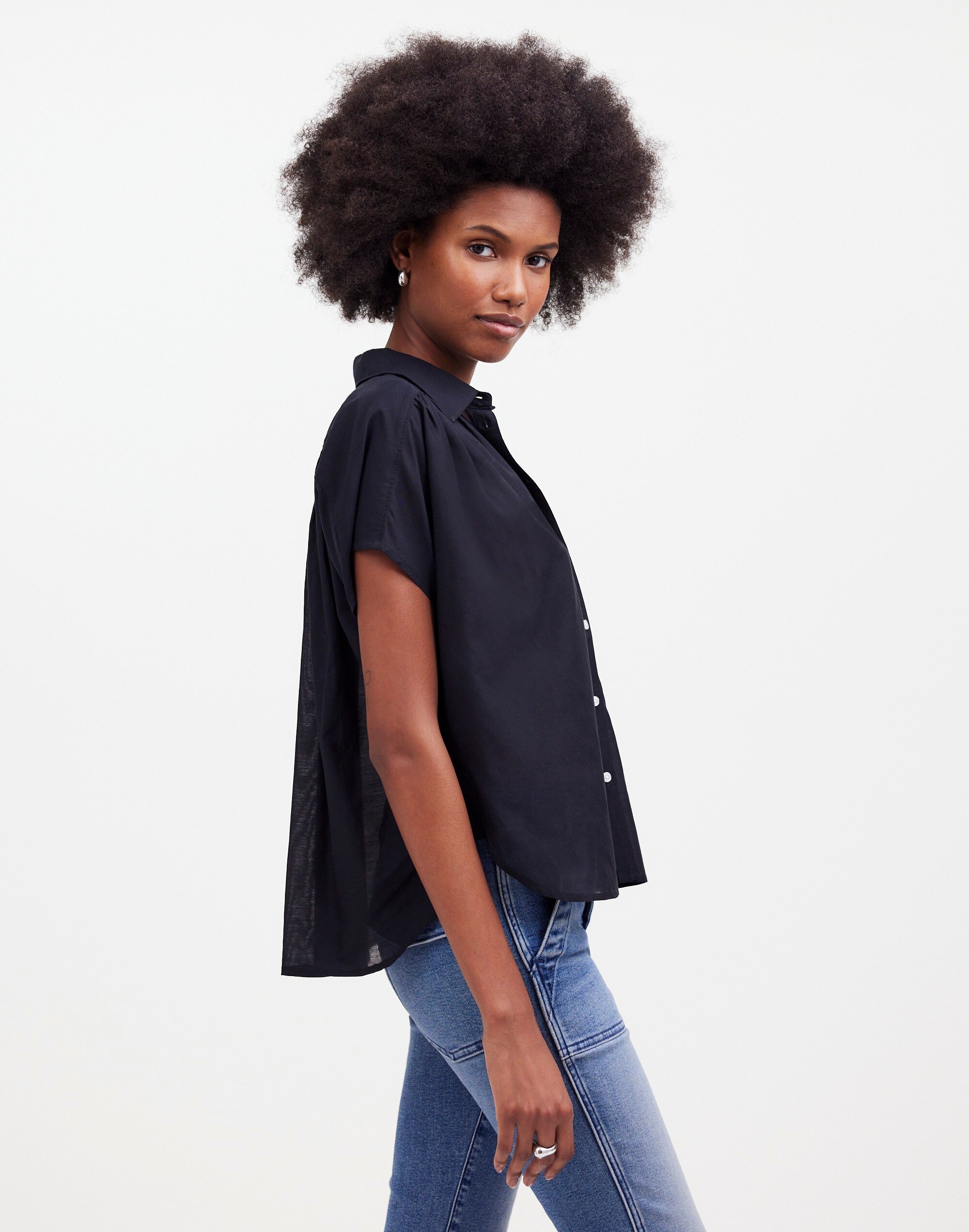 Cap-Sleeve A-Line Top in true black image 3