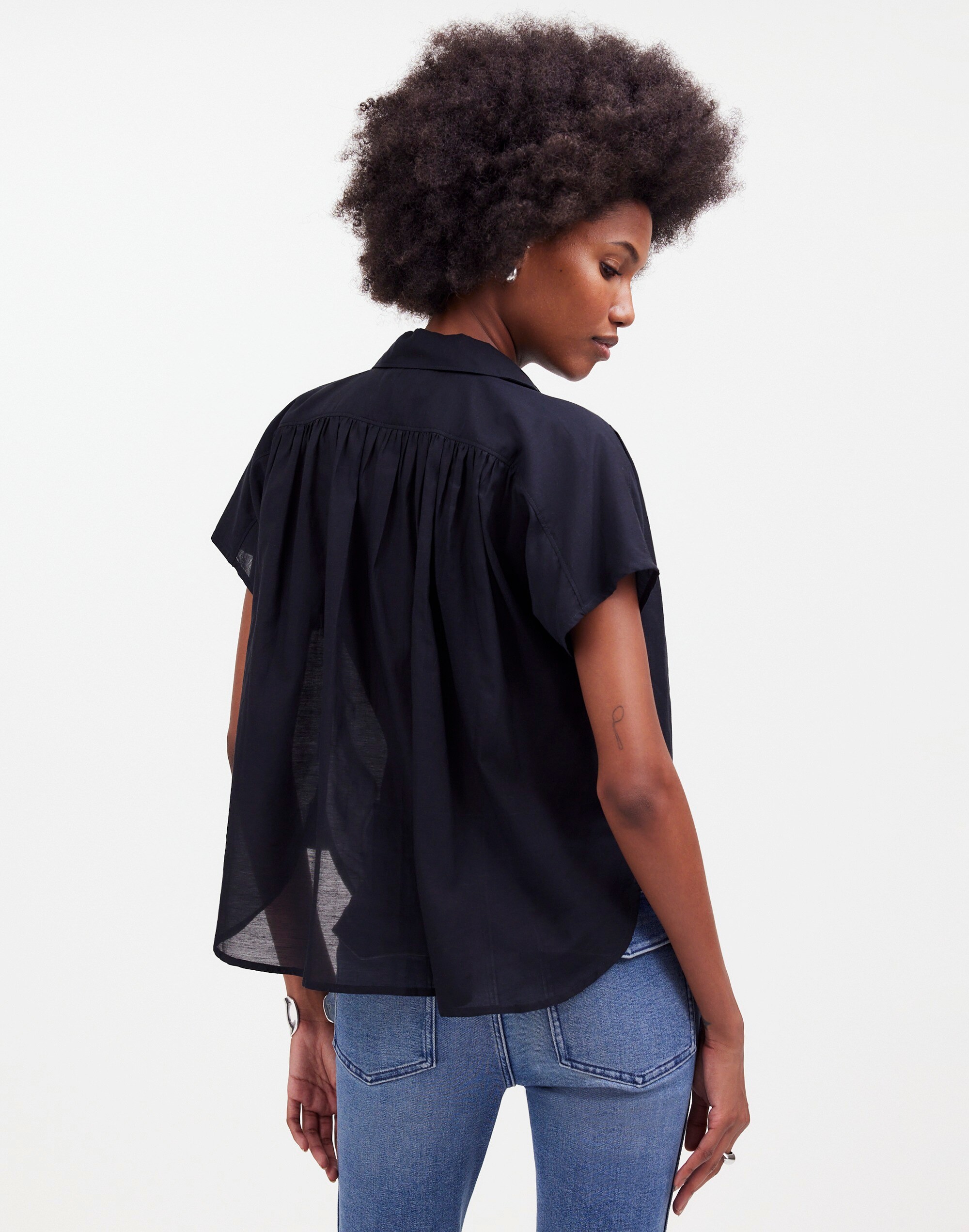 Cap-Sleeve A-Line Top in true black image 4