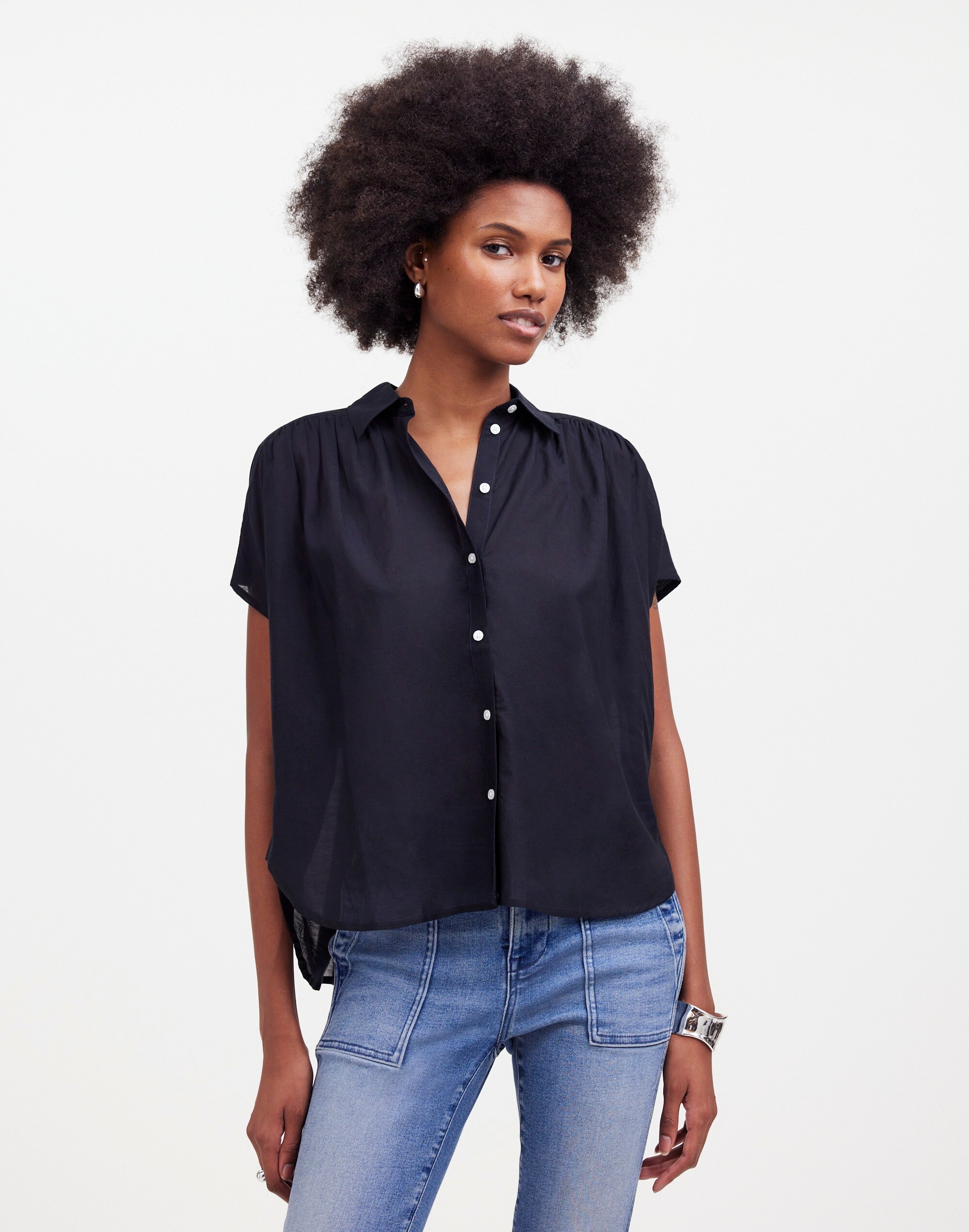 Cap-Sleeve A-Line Top in true black image 1