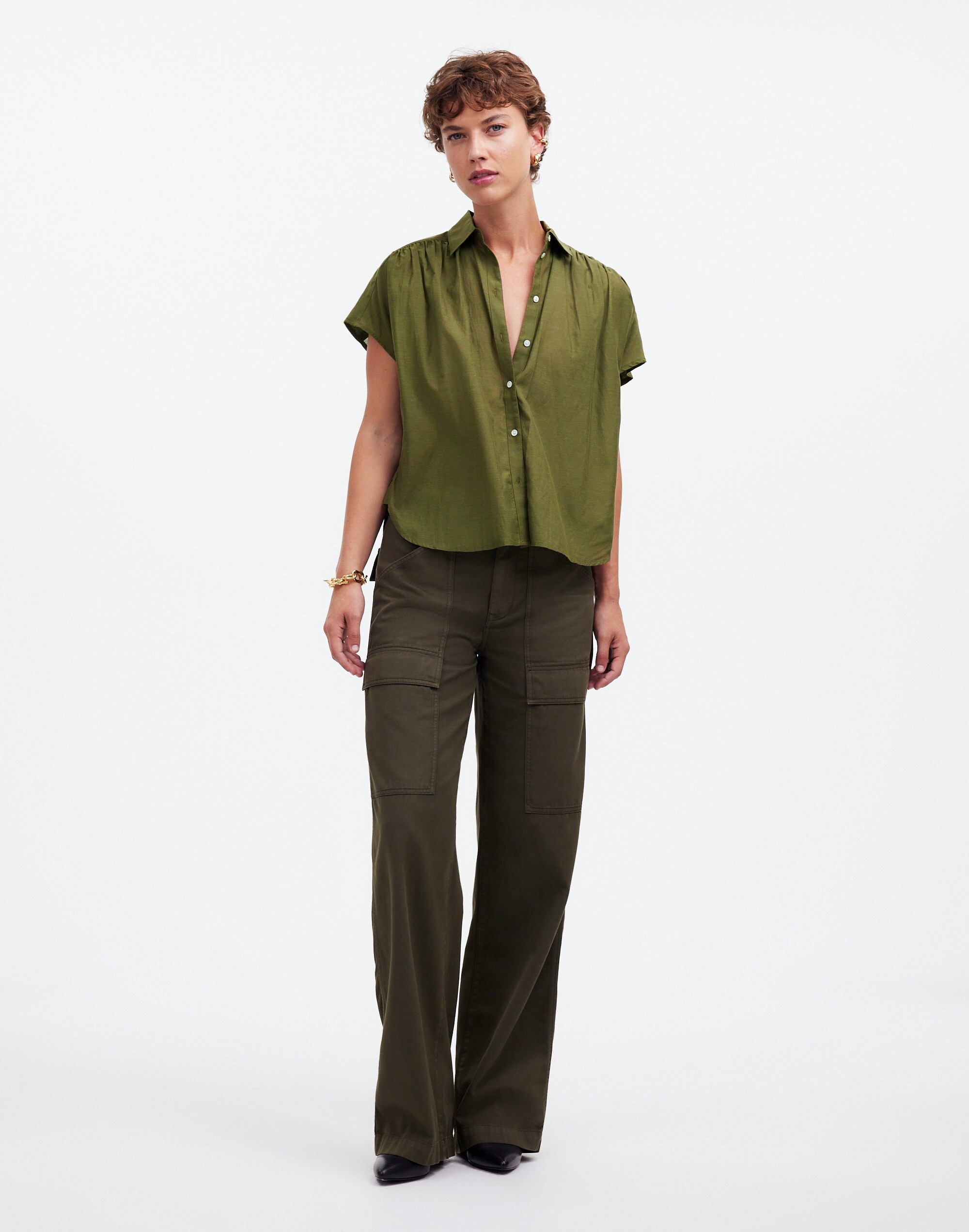 Cap-Sleeve A-Line Top in faded ivy image 2