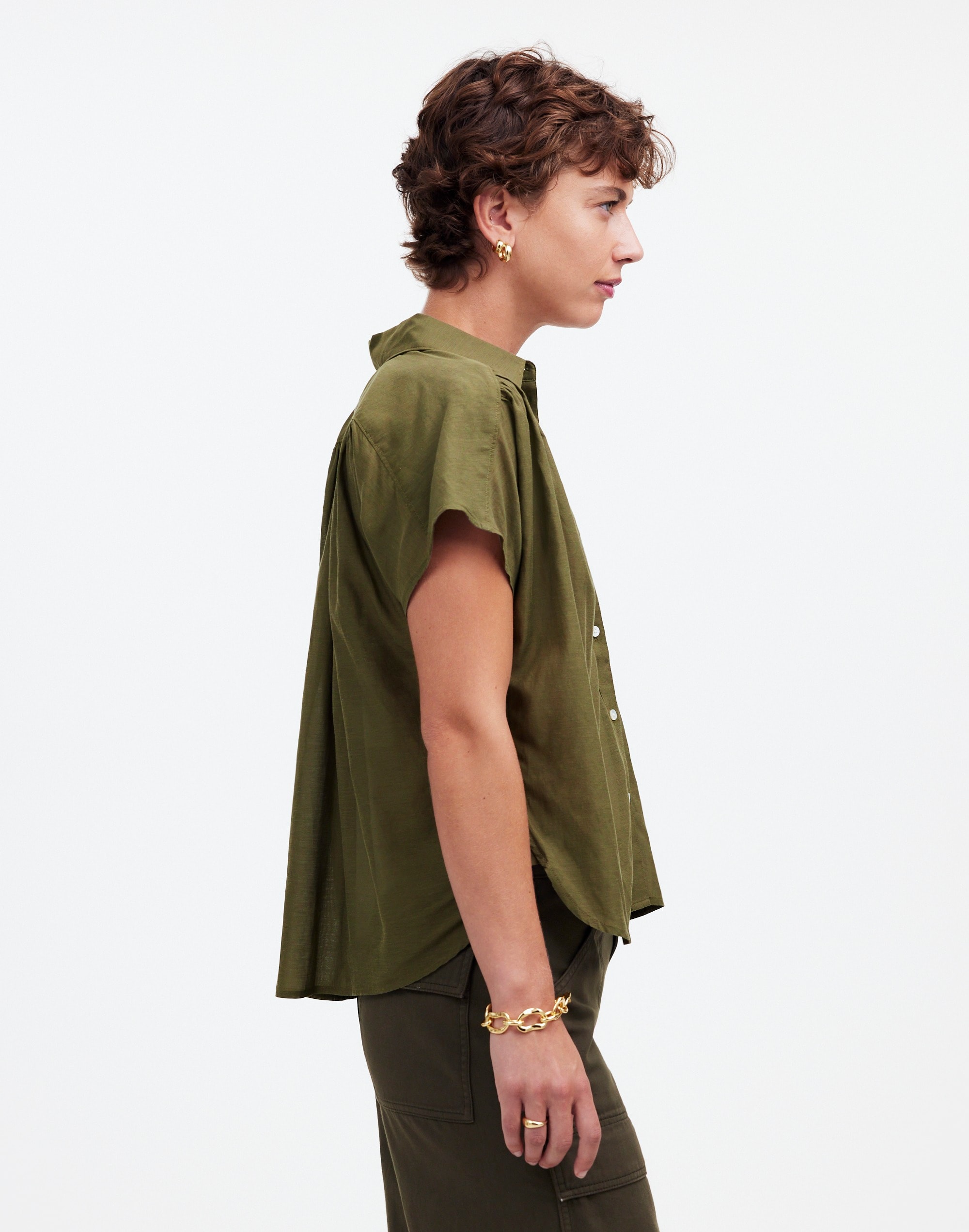 Cap-Sleeve A-Line Top in faded ivy image 3