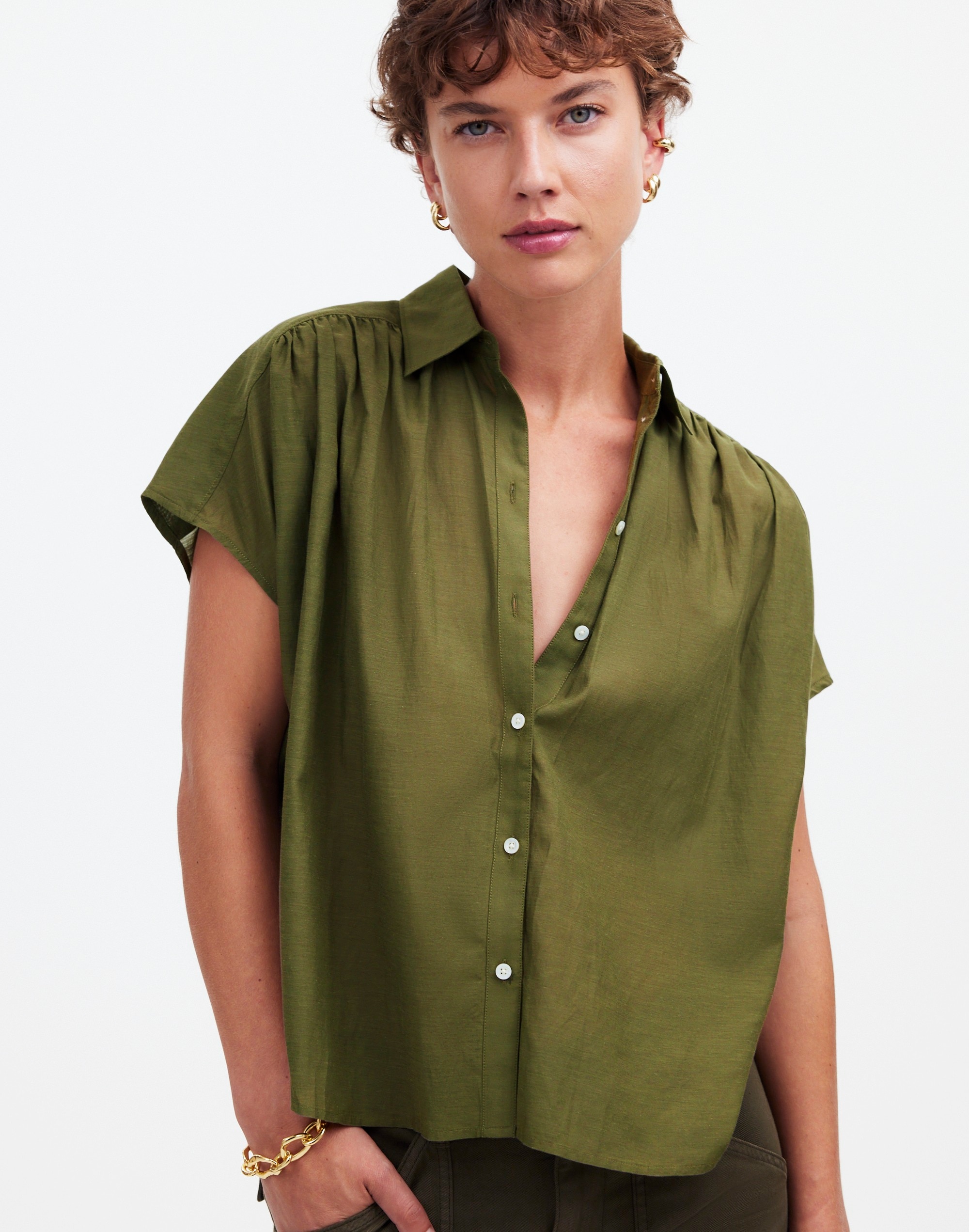 Cap-Sleeve A-Line Top in faded ivy image 5