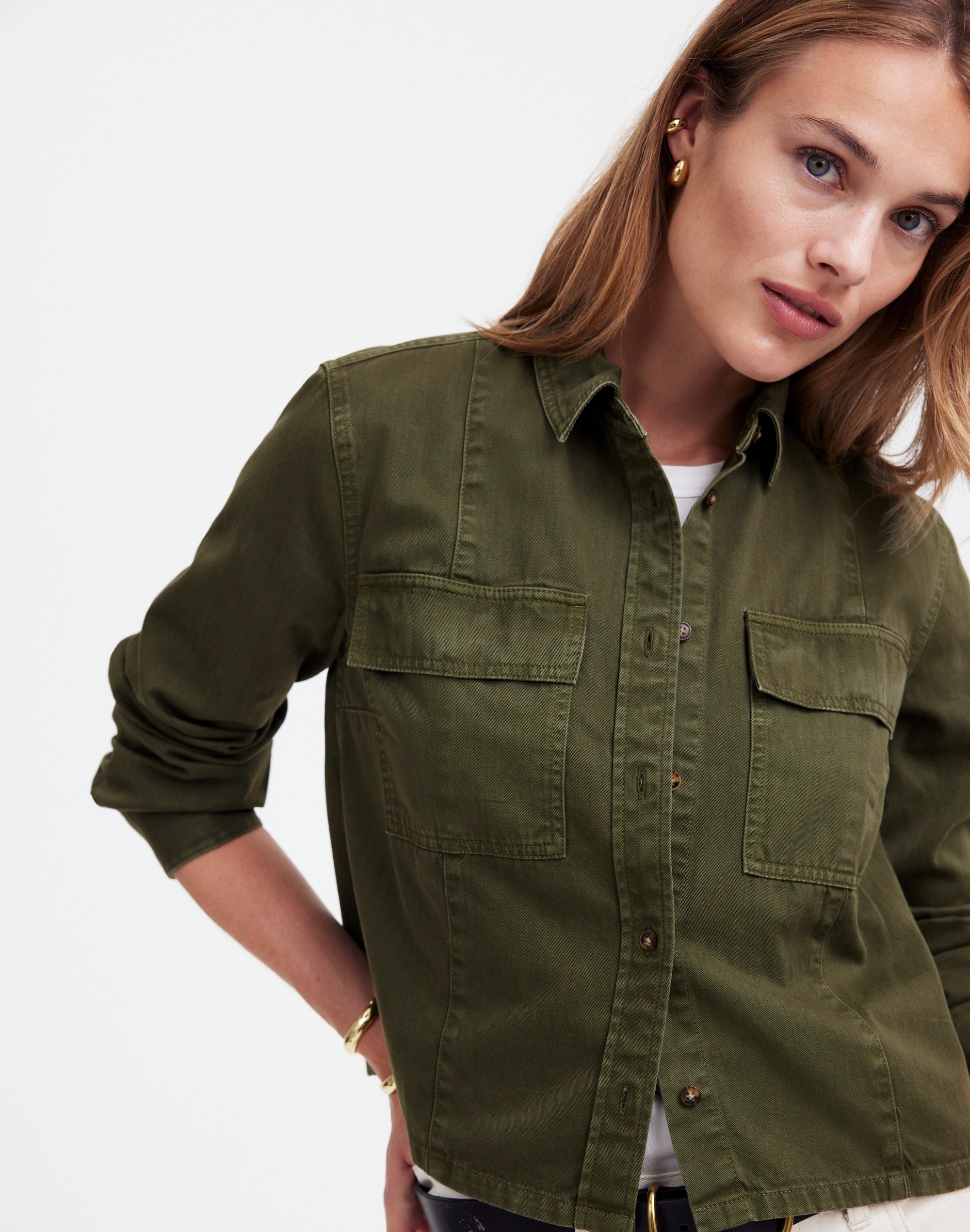 Pintucked Long-Sleeve Shirt in Chino