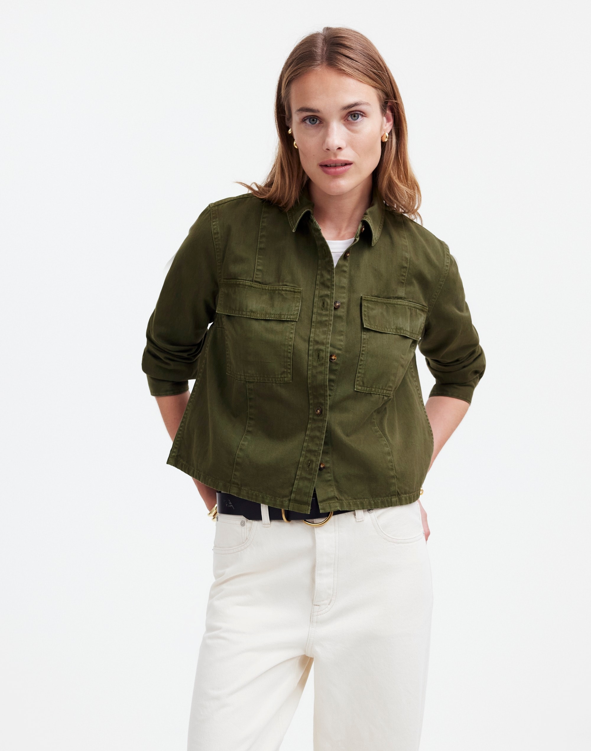 Pintucked Long-Sleeve Shirt in Chino