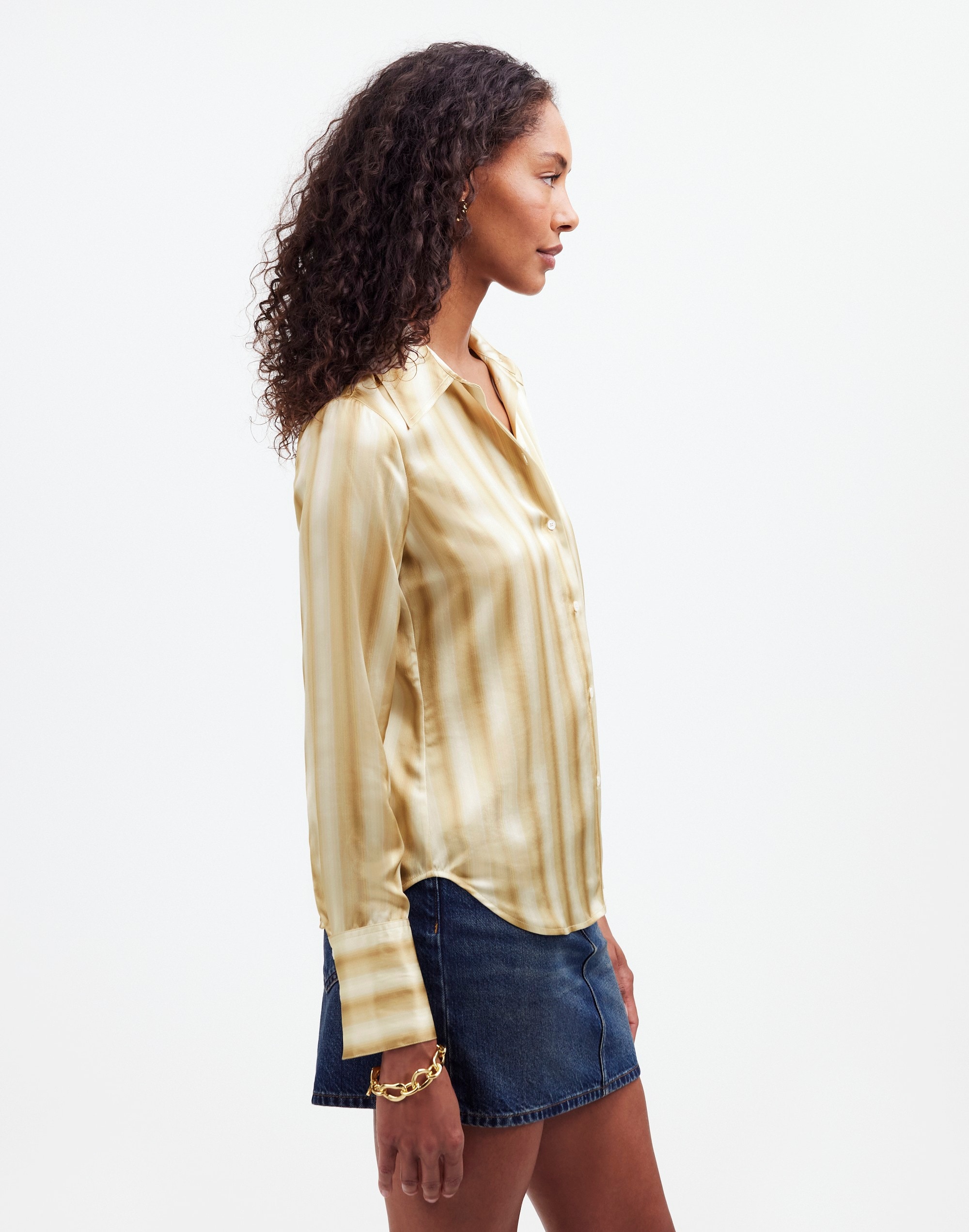 Slim Button-Up Shirt in Stripe Silk