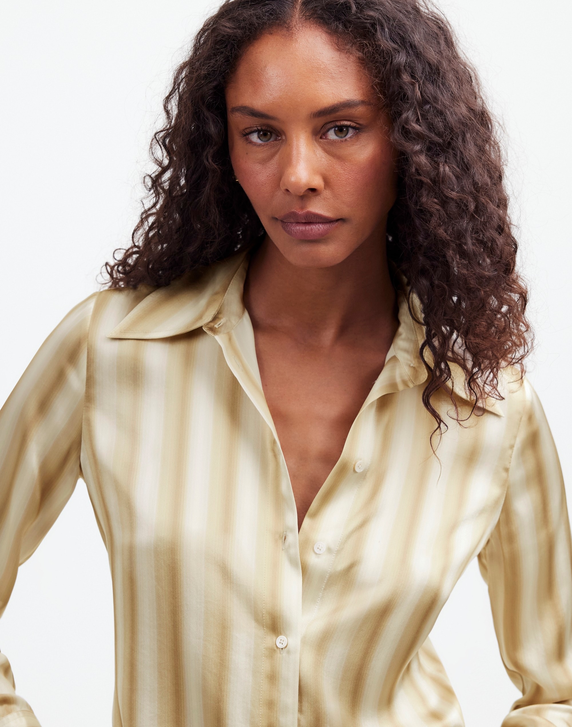 Slim Button-Up Shirt in Stripe Silk