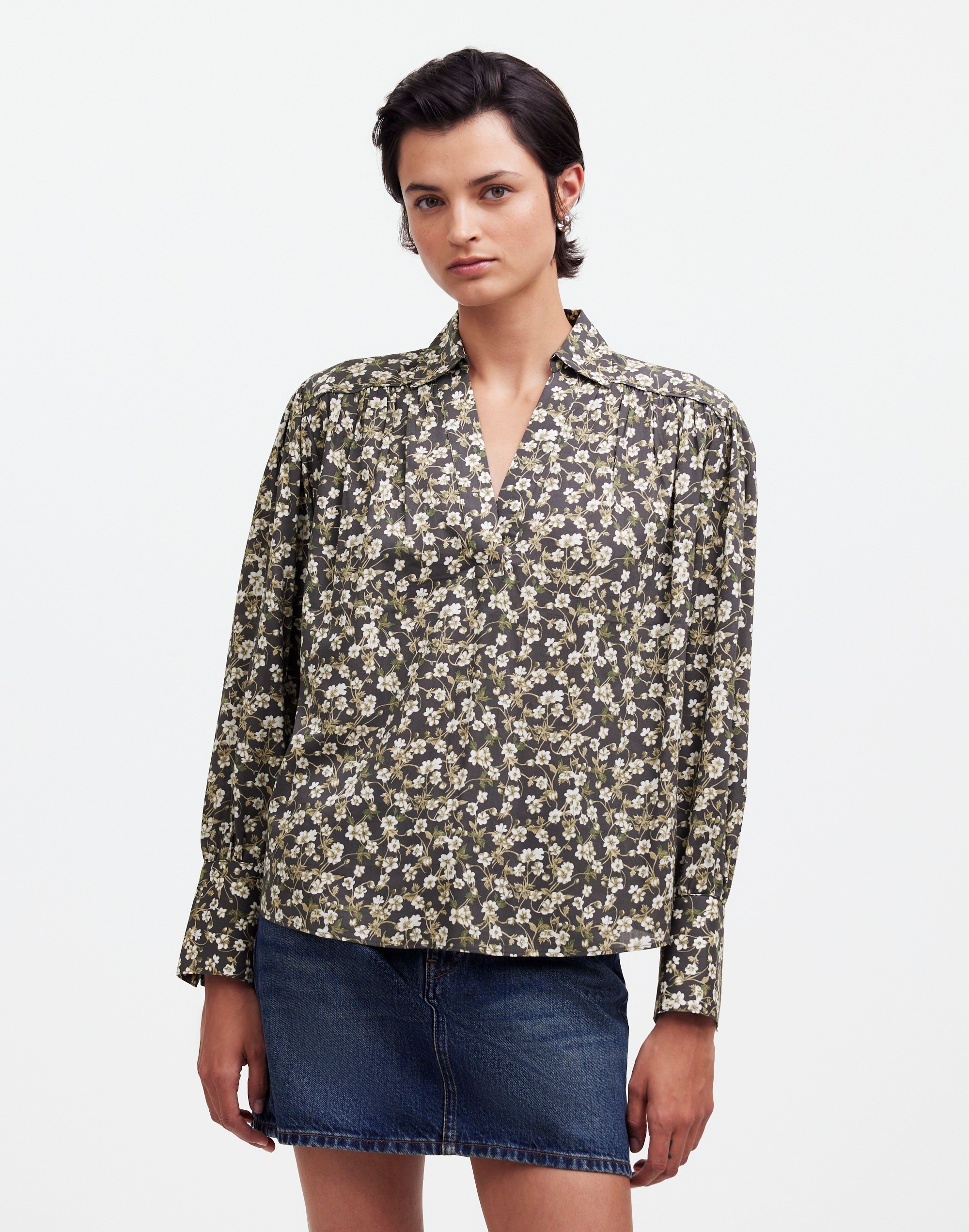 easy long-sleeve popover shirt in floral