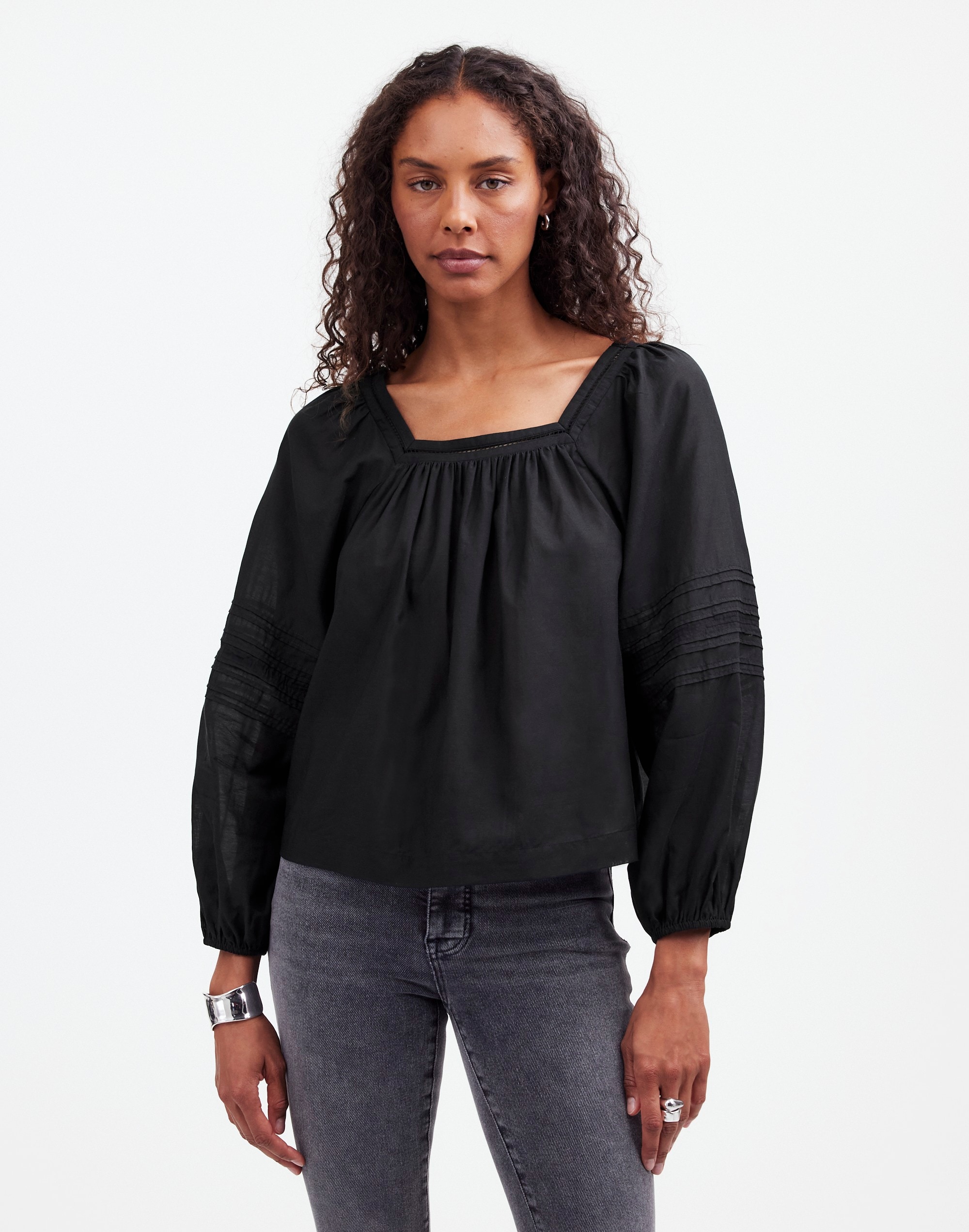 square-neck long-sleeve top