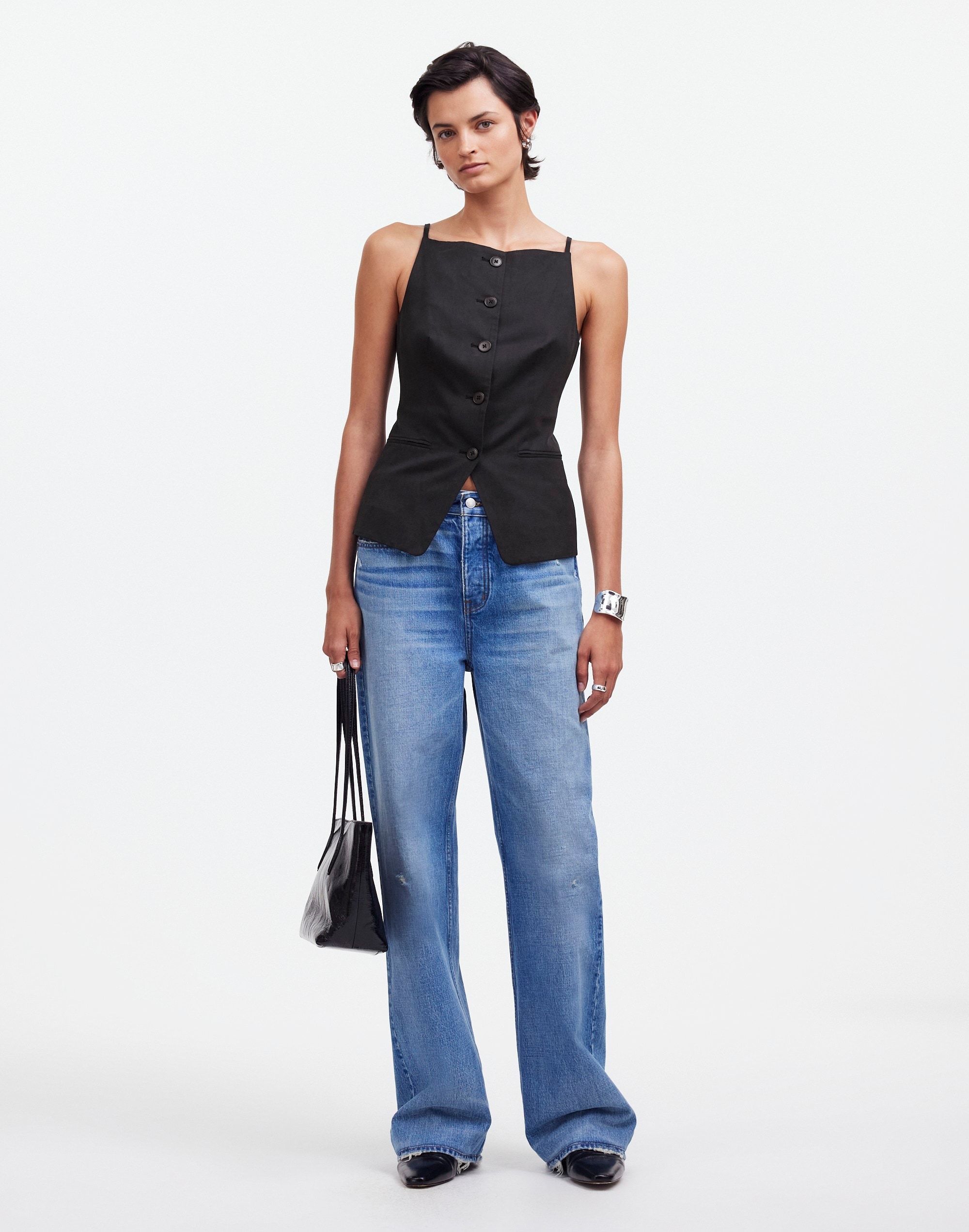 Square-Neck Vest in Drapey Twill