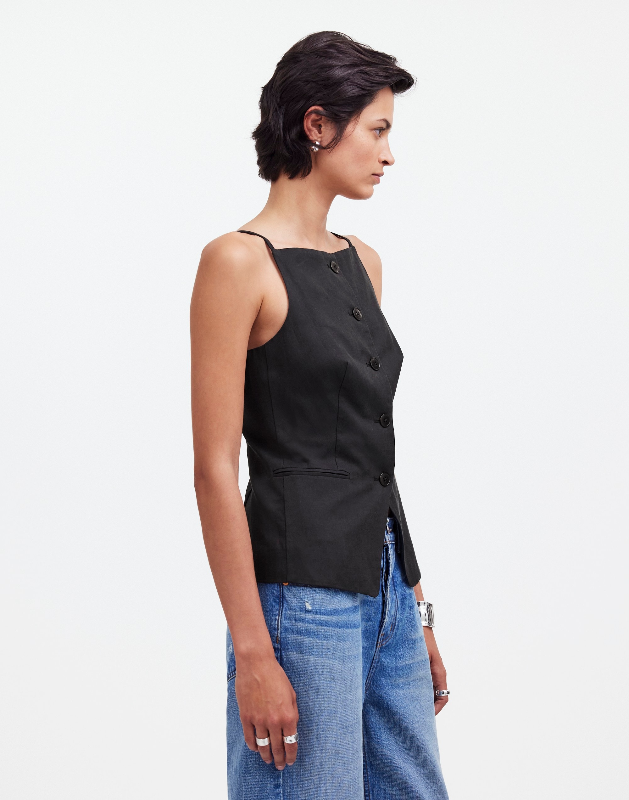 Square-Neck Vest in Drapey Twill