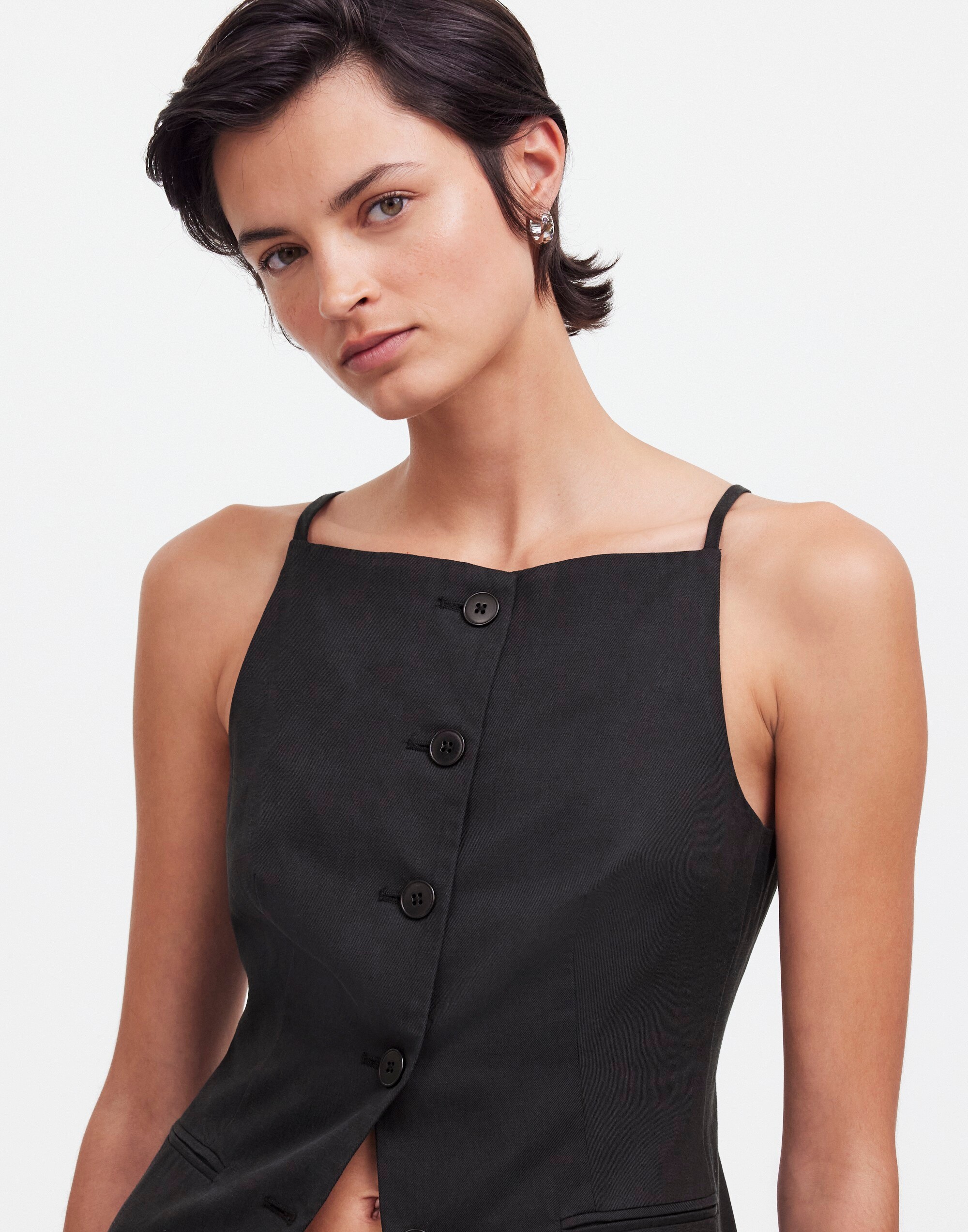 Square-Neck Vest in Drapey Twill