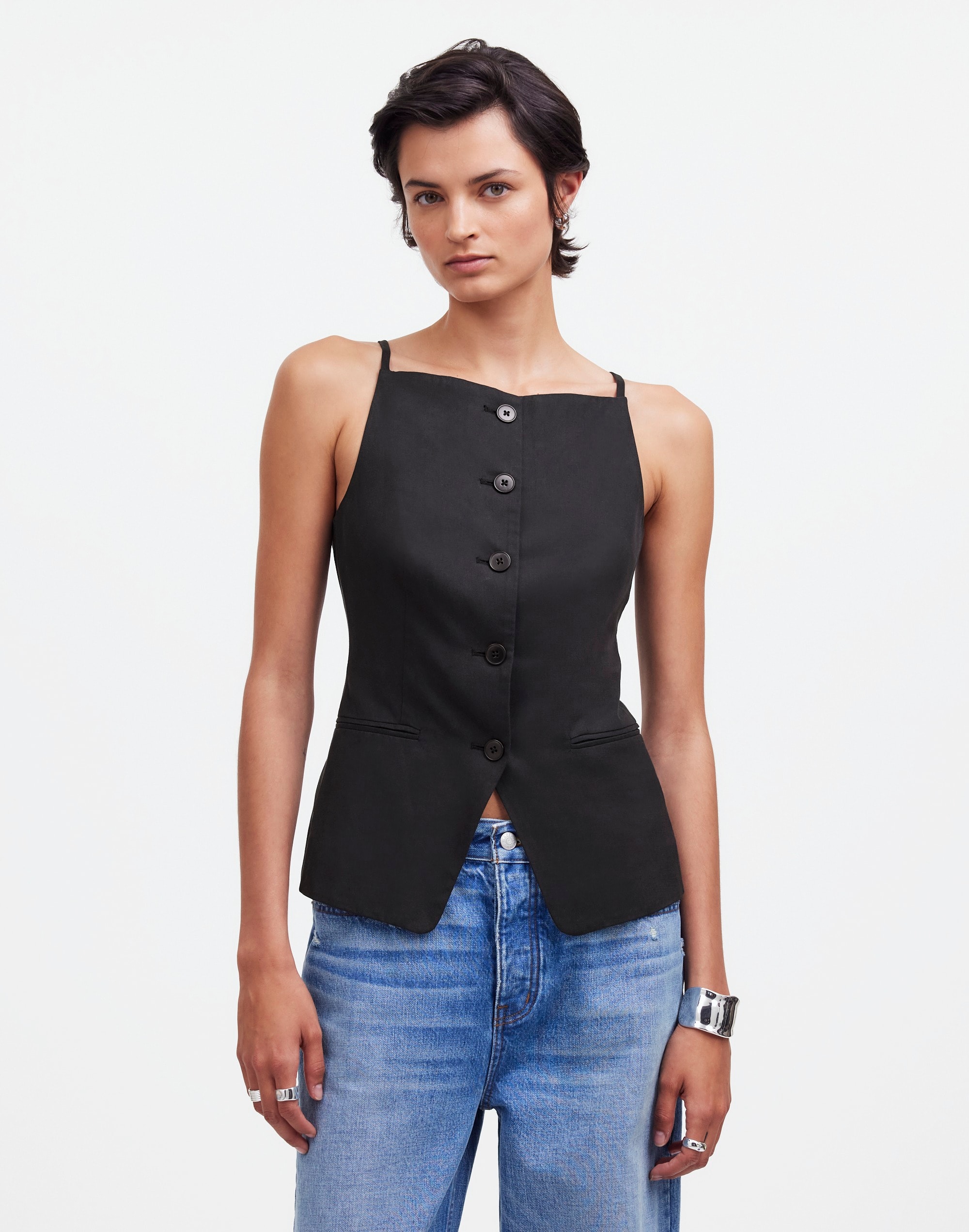 square-neck vest in drapey twill