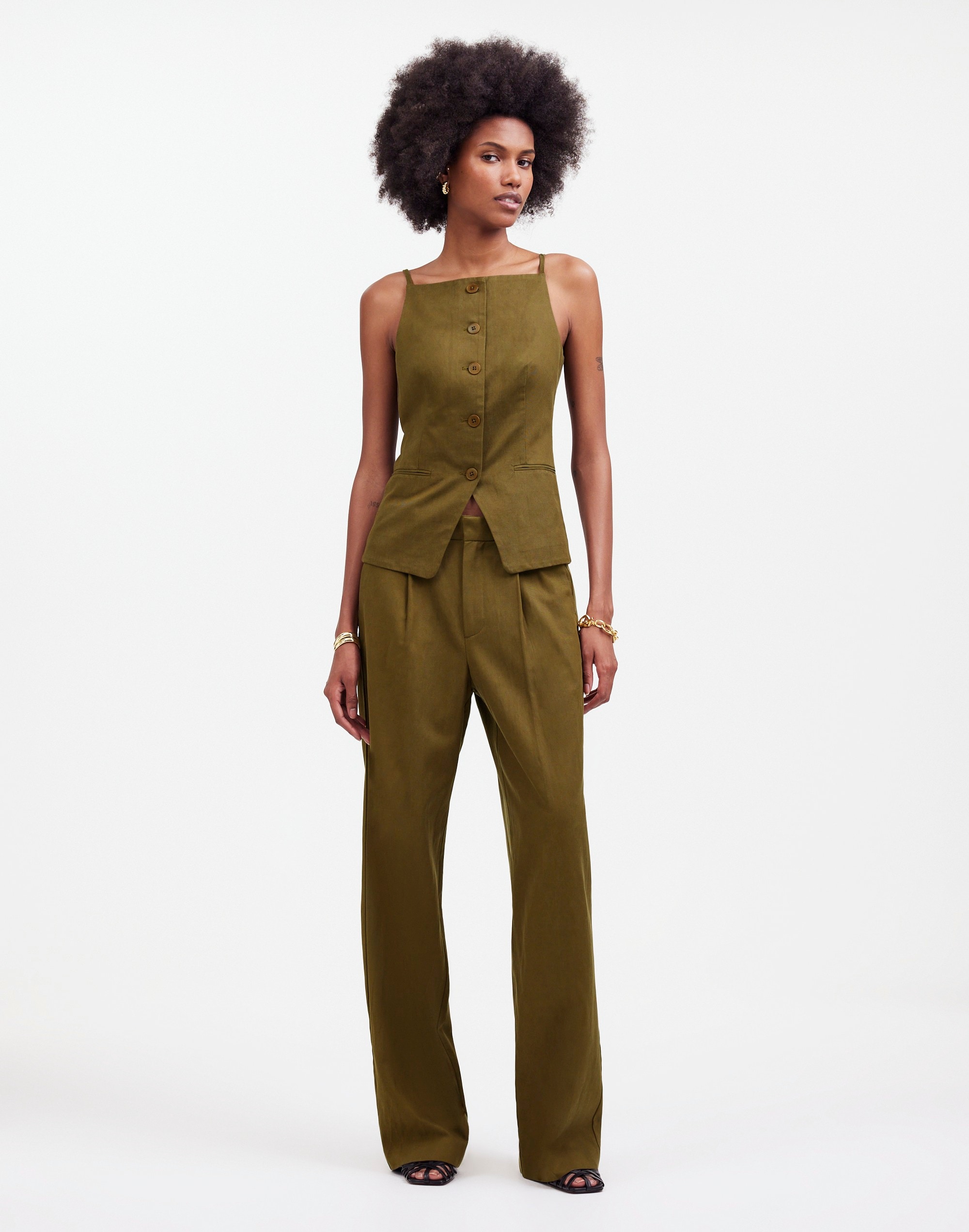 Square-Neck Vest in Drapey Twill