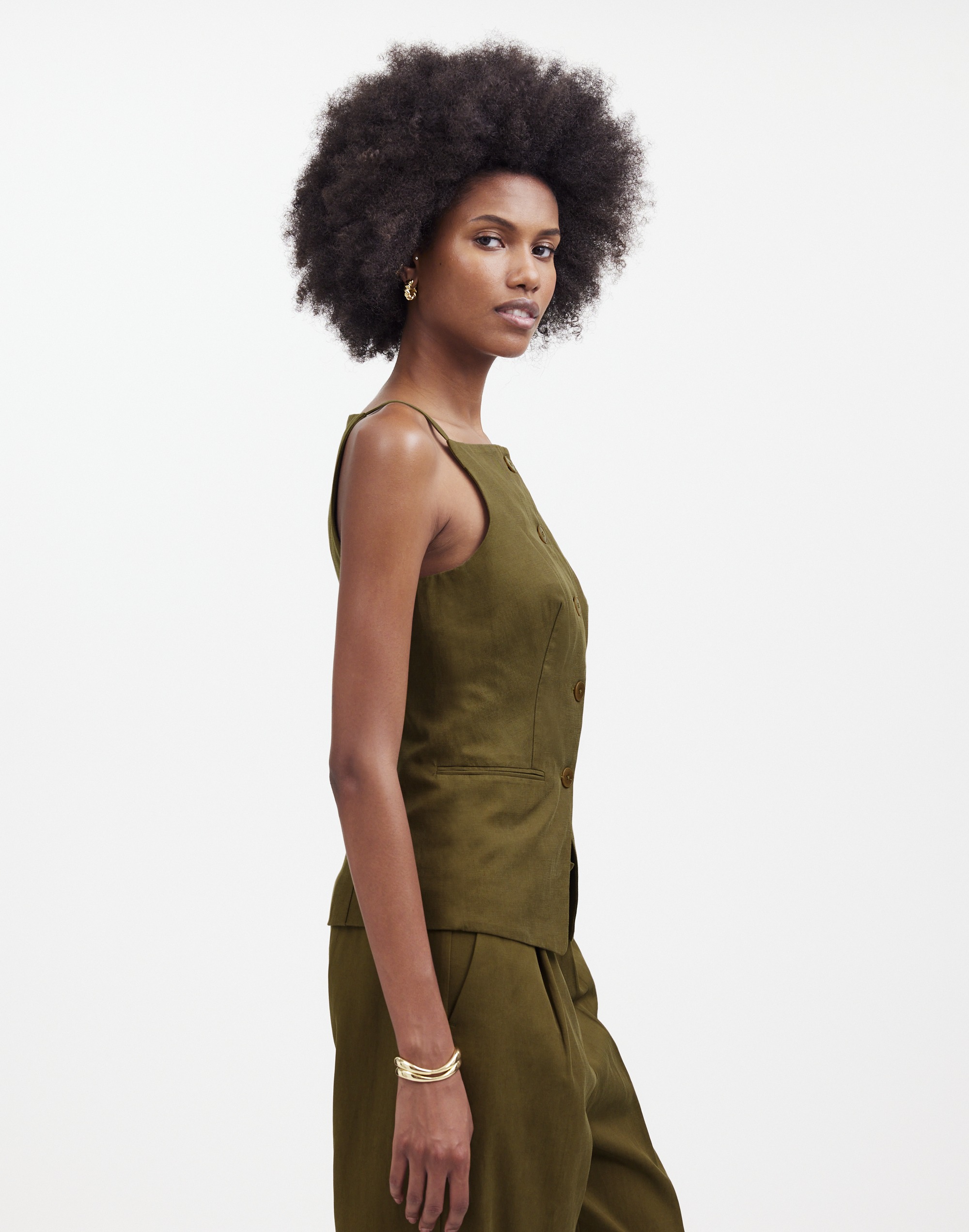 Square-Neck Vest in Drapey Twill