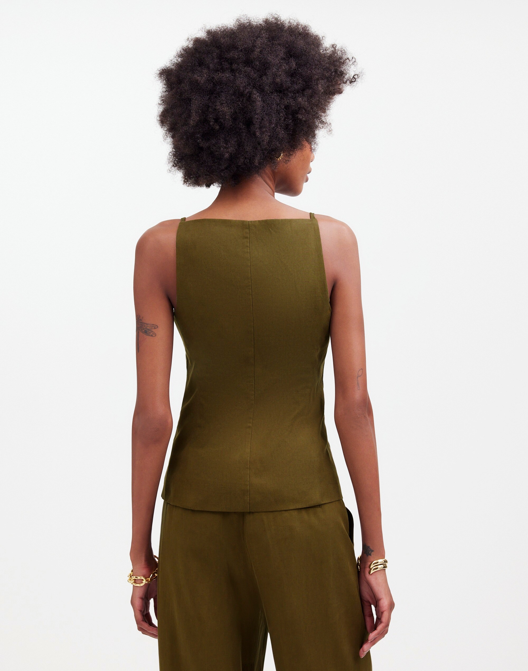 Square-Neck Vest in Drapey Twill