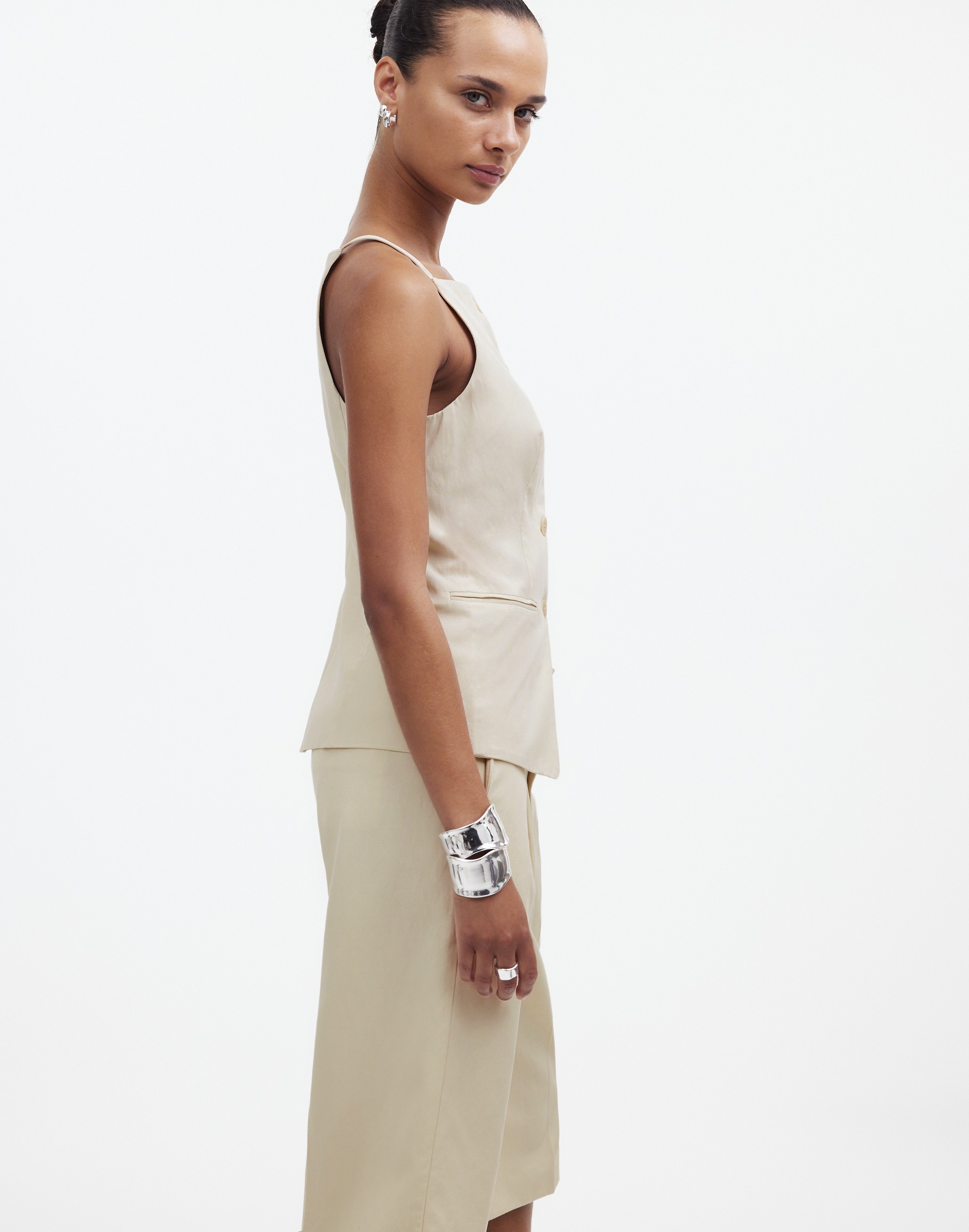 Square-Neck Vest in Drapey Twill