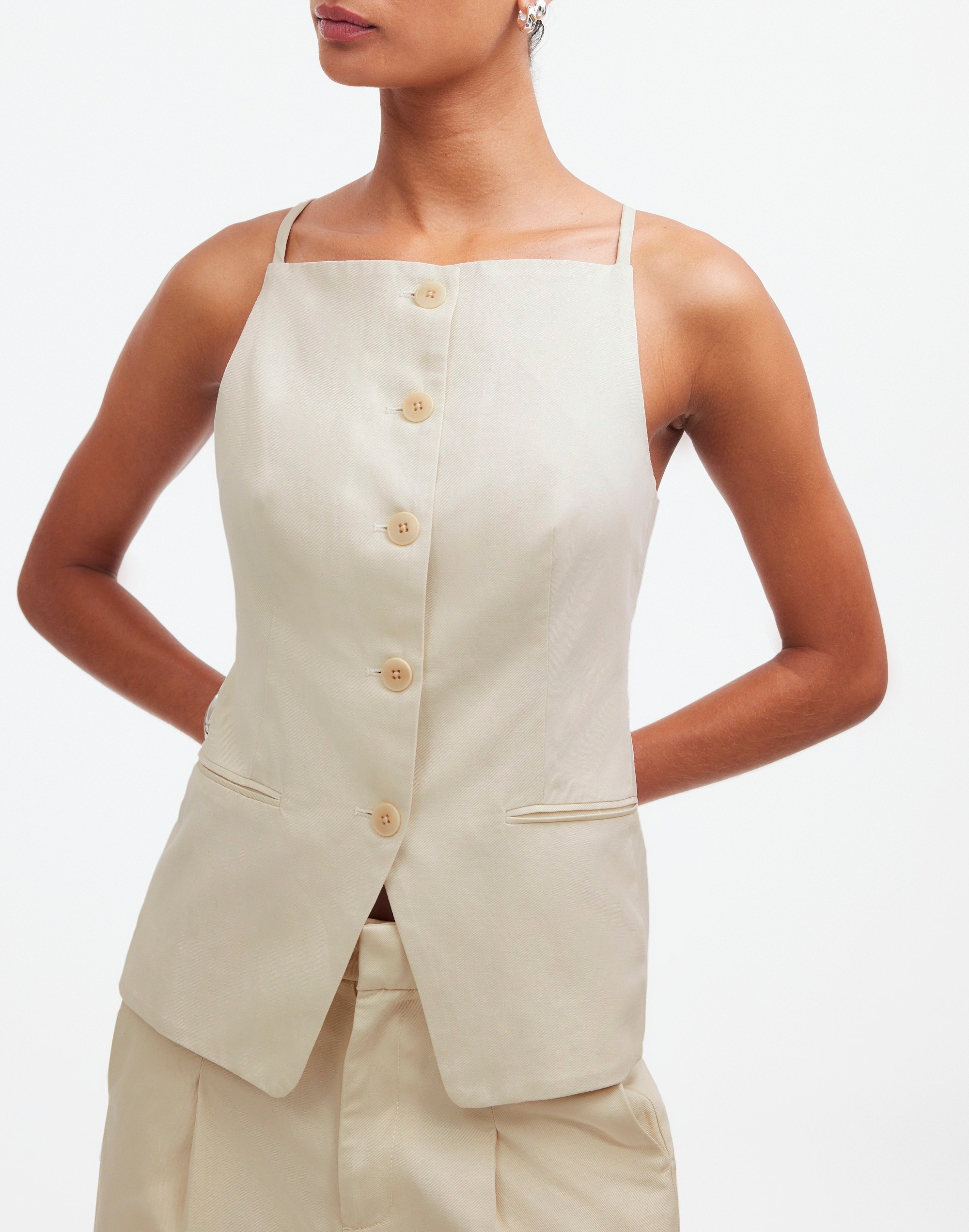 Square-Neck Vest in Drapey Twill