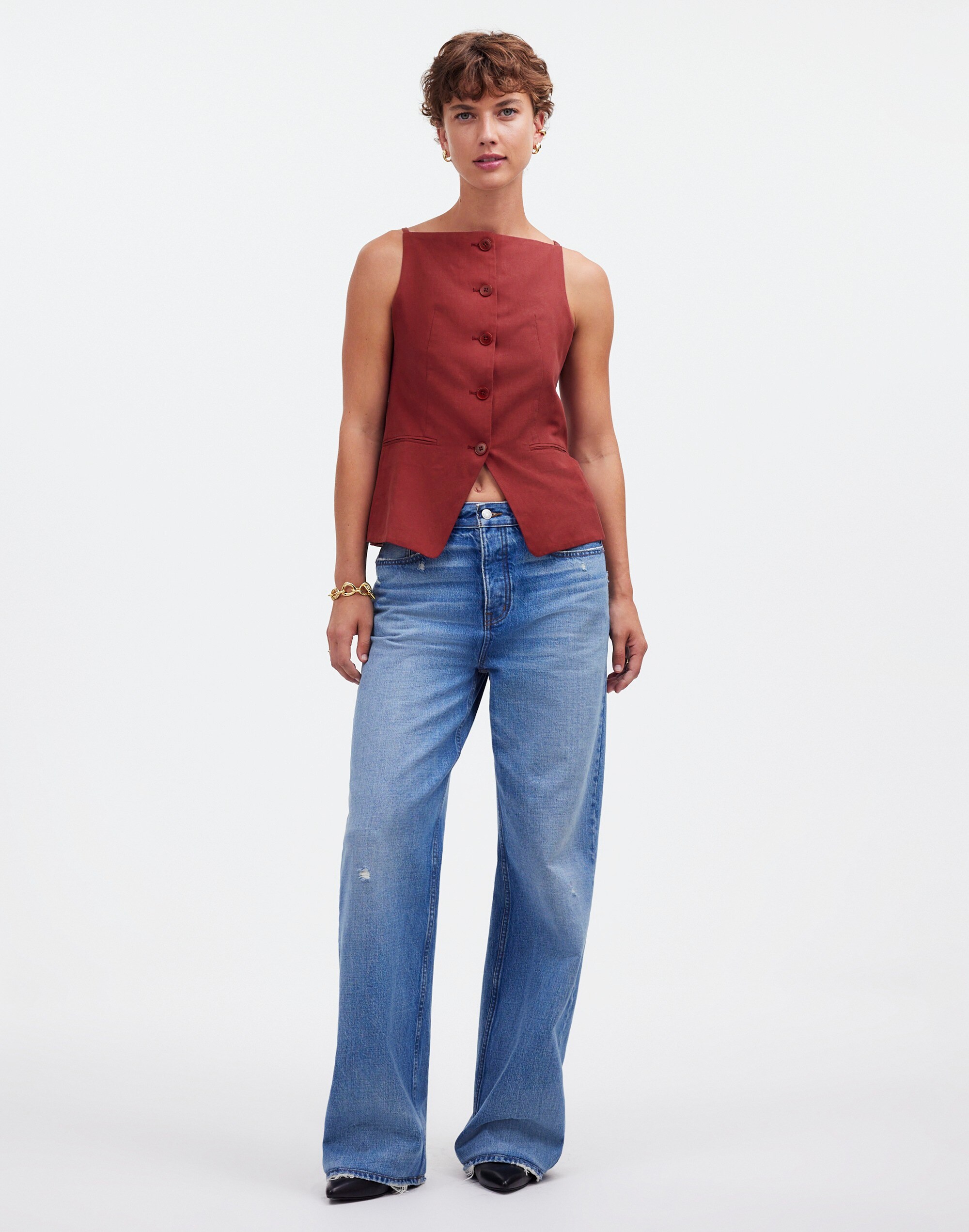 Square-Neck Vest in Drapey Twill