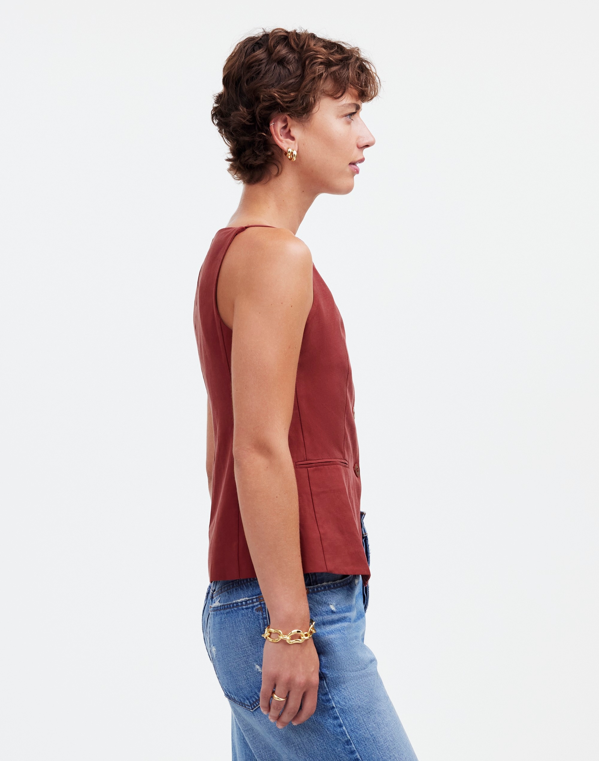 Square-Neck Vest in Drapey Twill