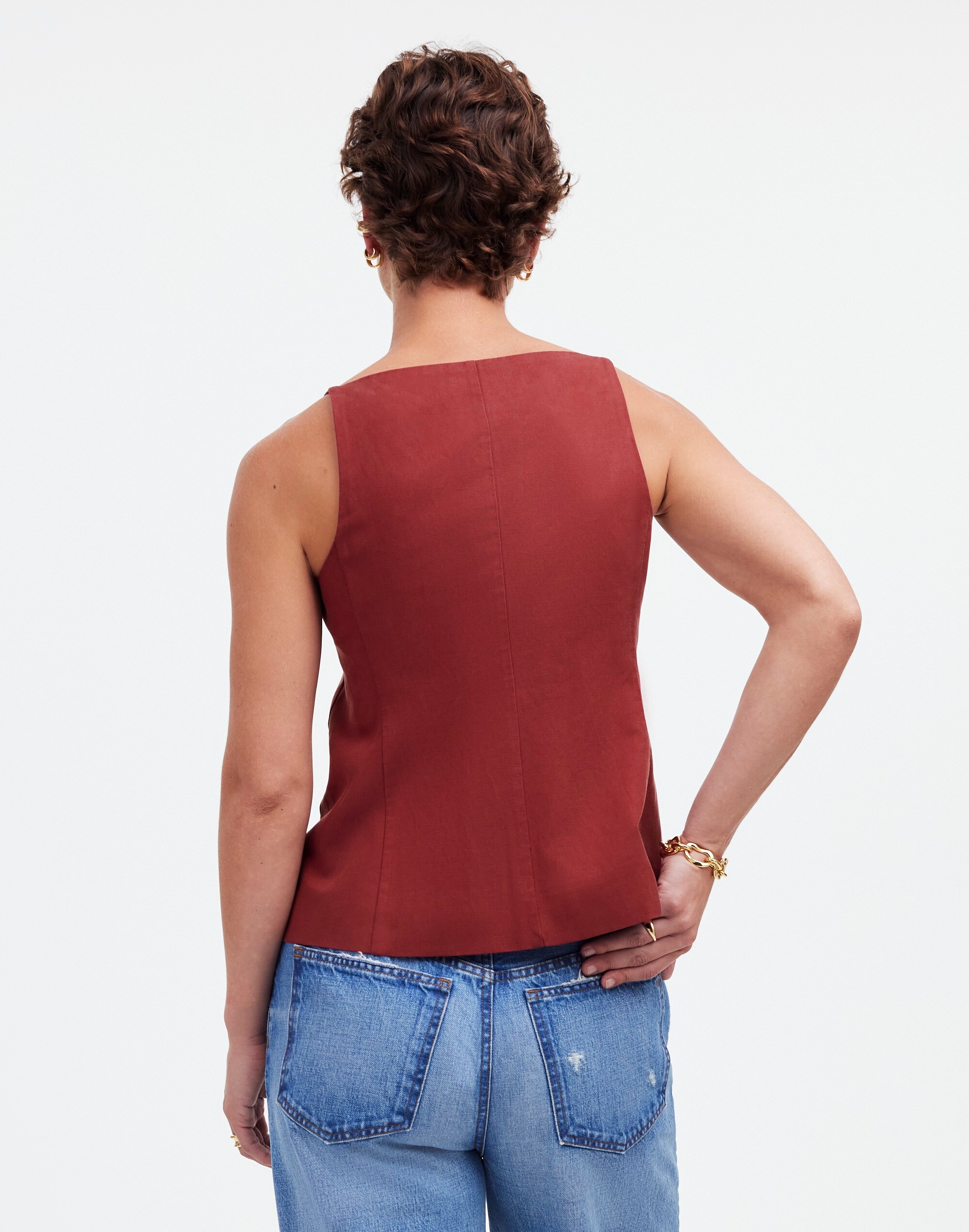 Square-Neck Vest in Drapey Twill