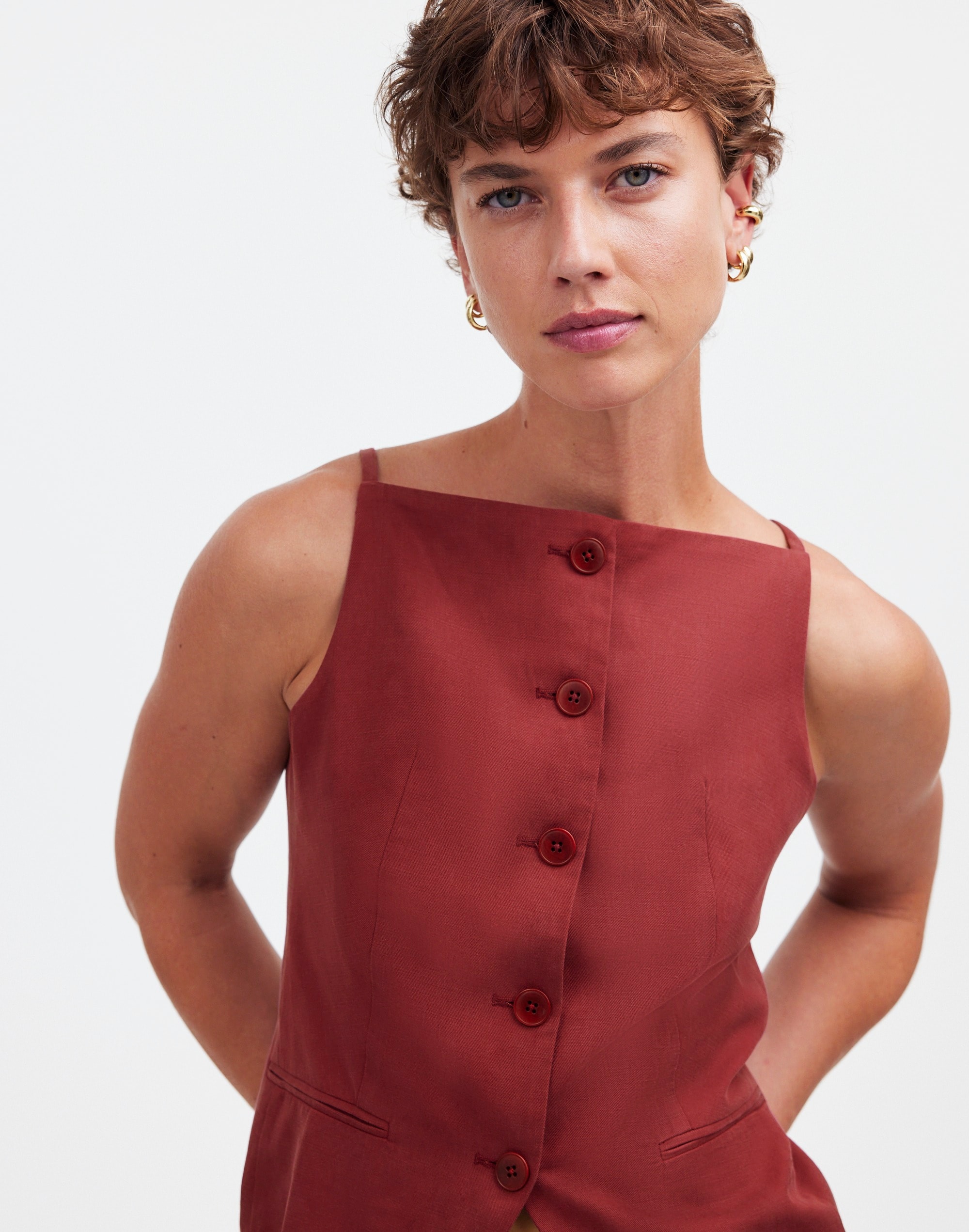 Square-Neck Vest in Drapey Twill