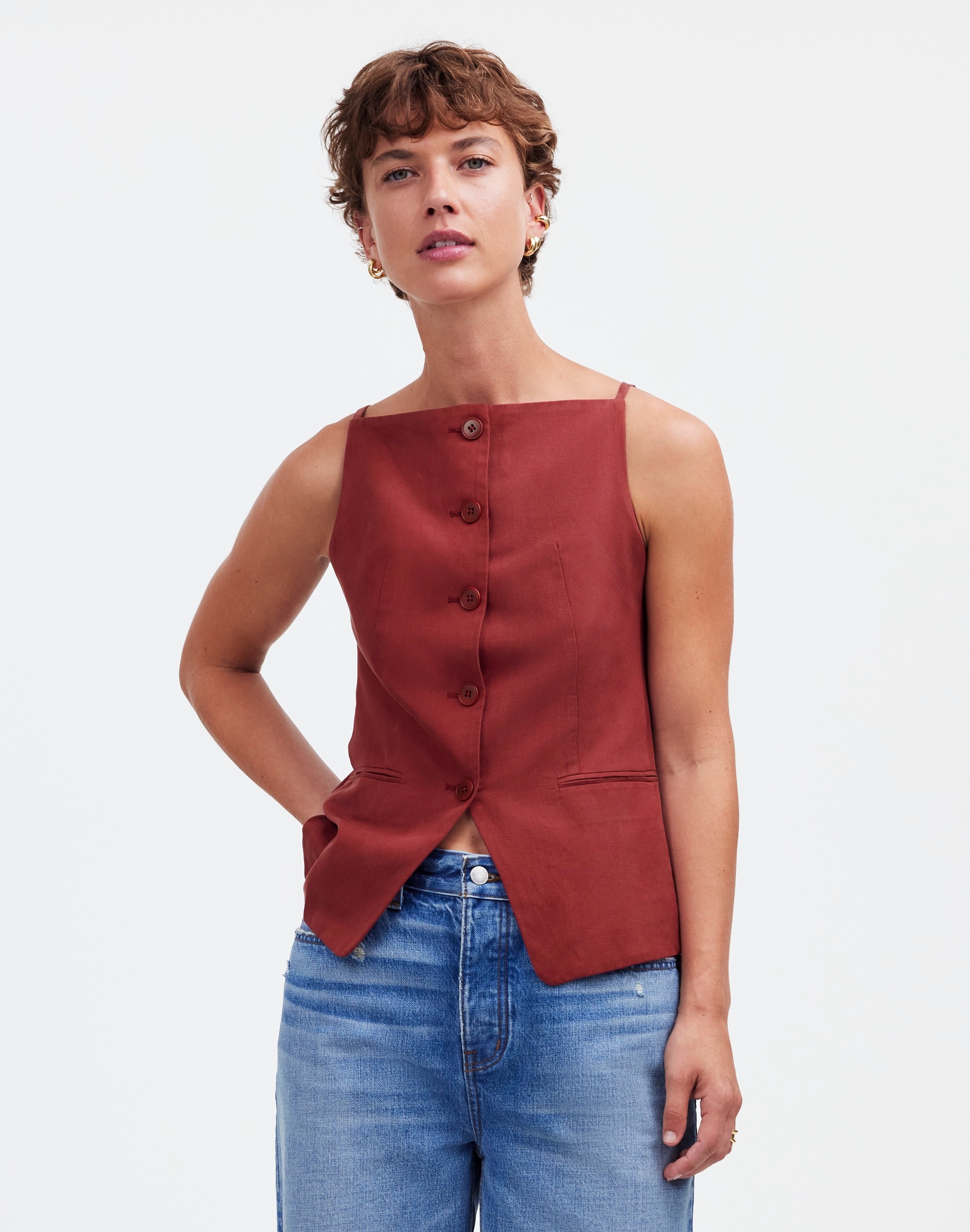 Square-Neck Vest in Drapey Twill