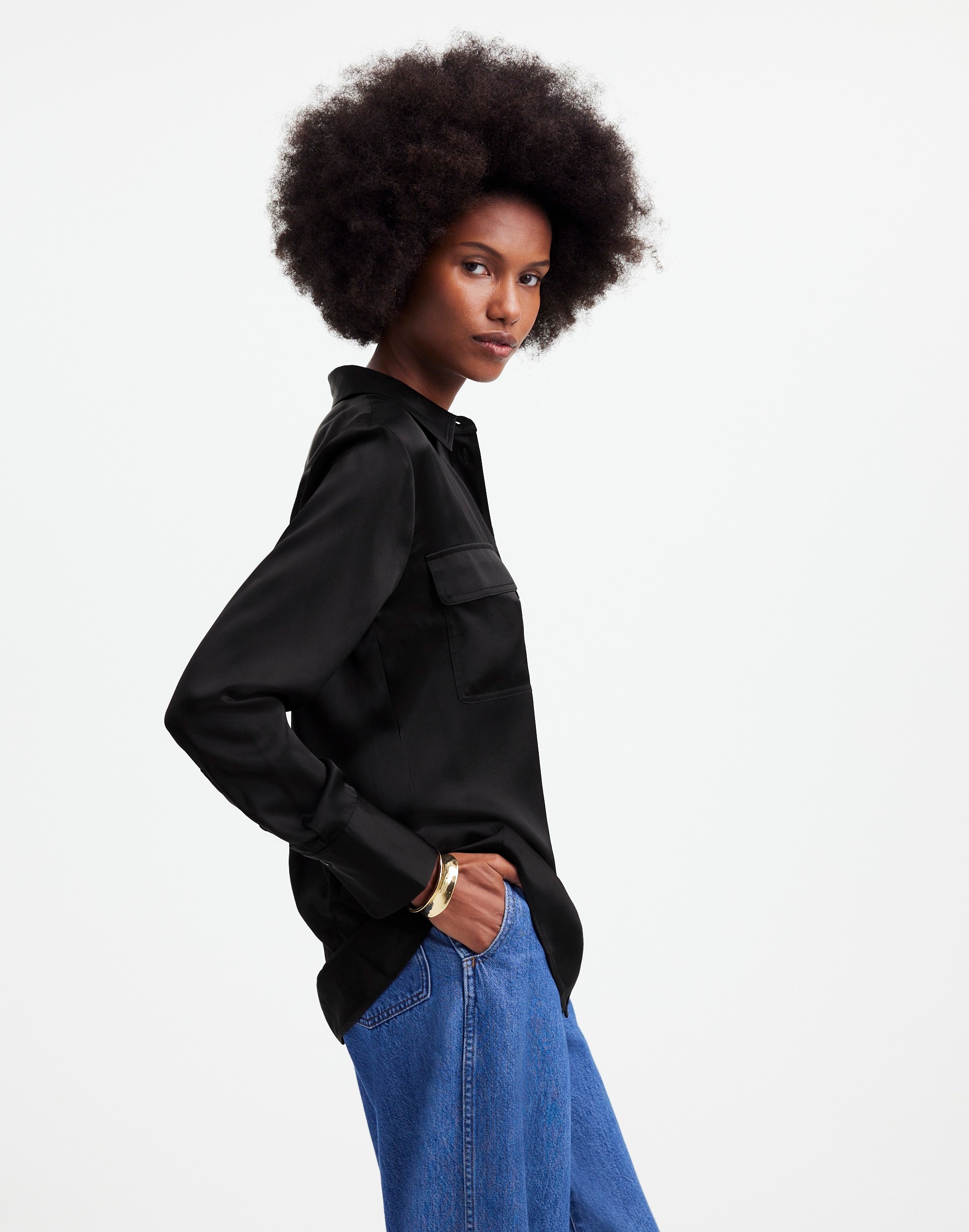 Silk Flap-Pocket Button-Up Shirt