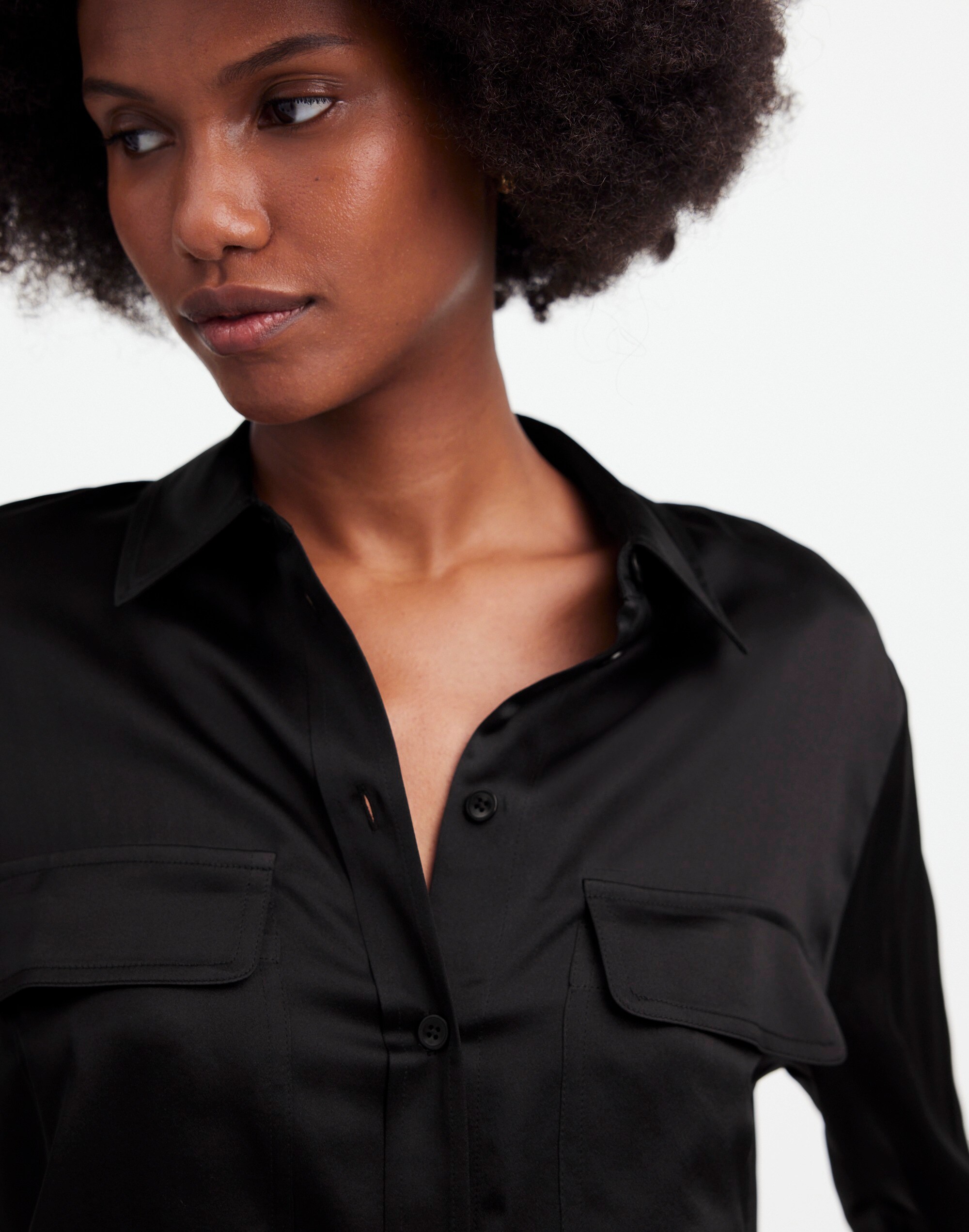 Silk Flap-Pocket Button-Up Shirt