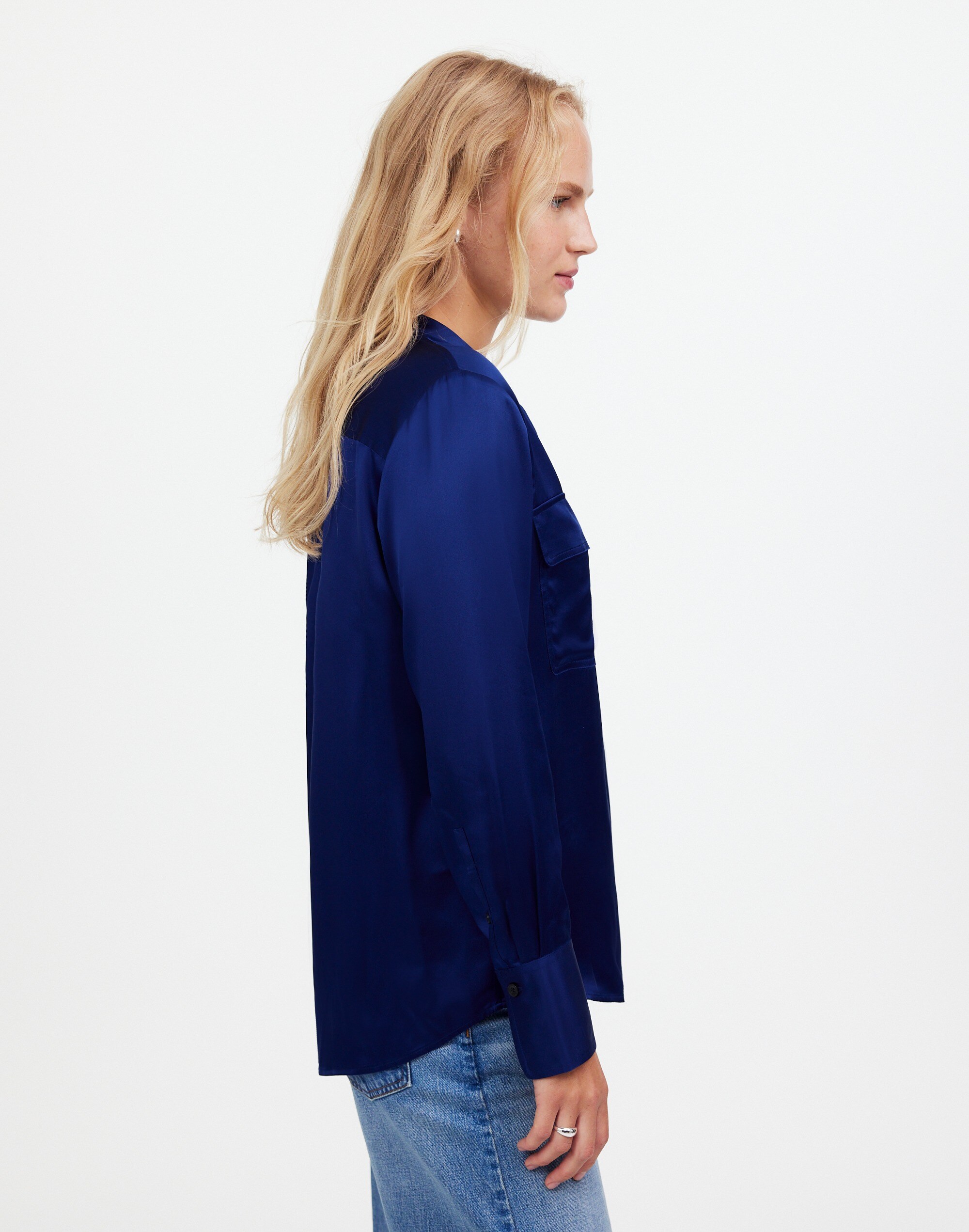 Silk Flap-Pocket Button-Up Shirt
