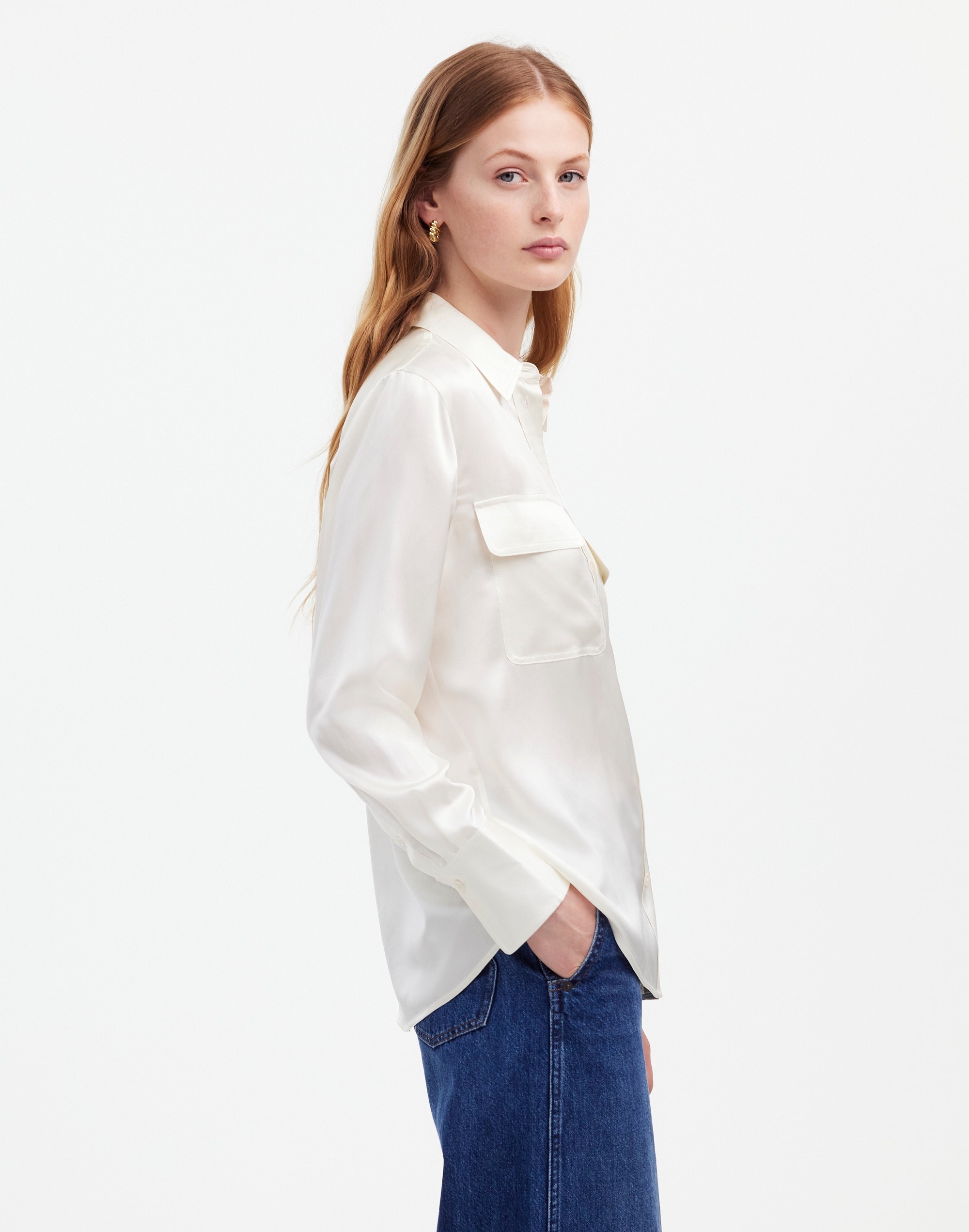 Silk Flap-Pocket Button-Up Shirt