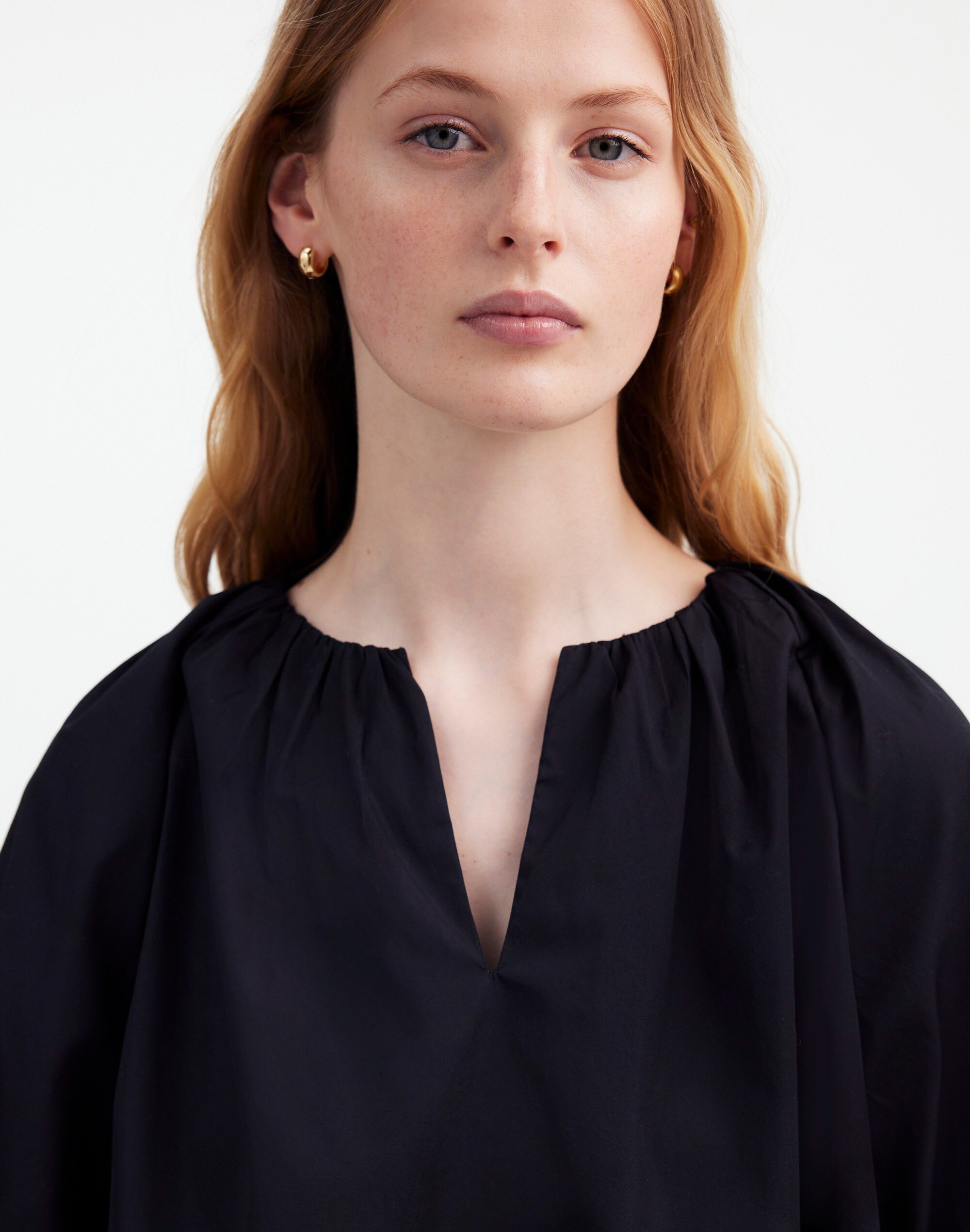 Bubble-Sleeve Top in Poplin