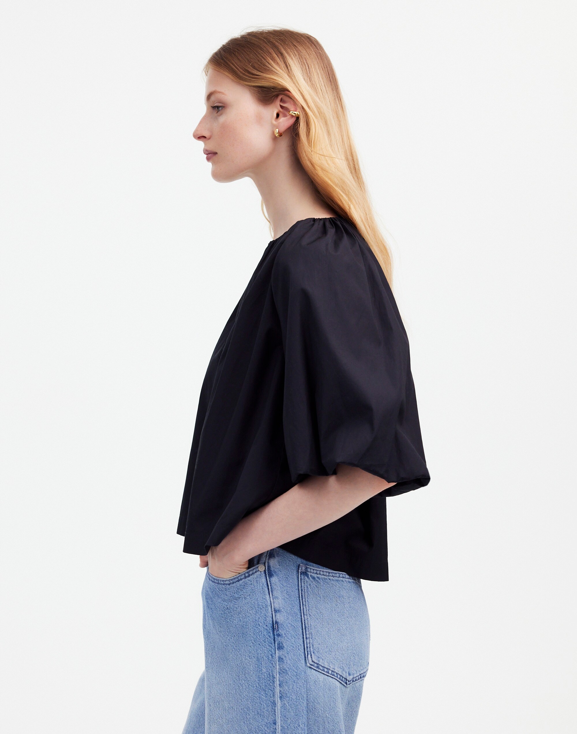 Bubble-Sleeve Top in Poplin