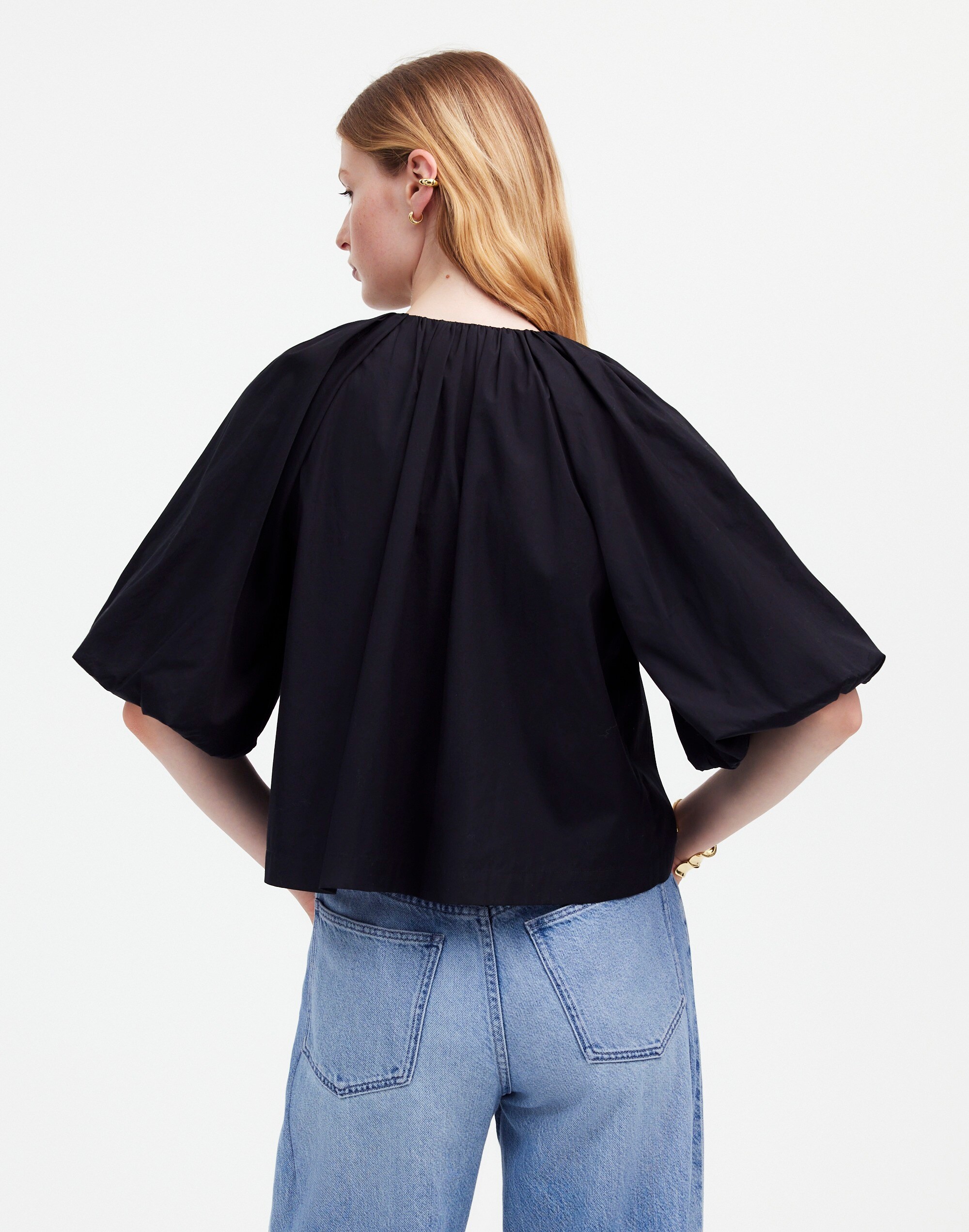 Bubble-Sleeve Top in Poplin