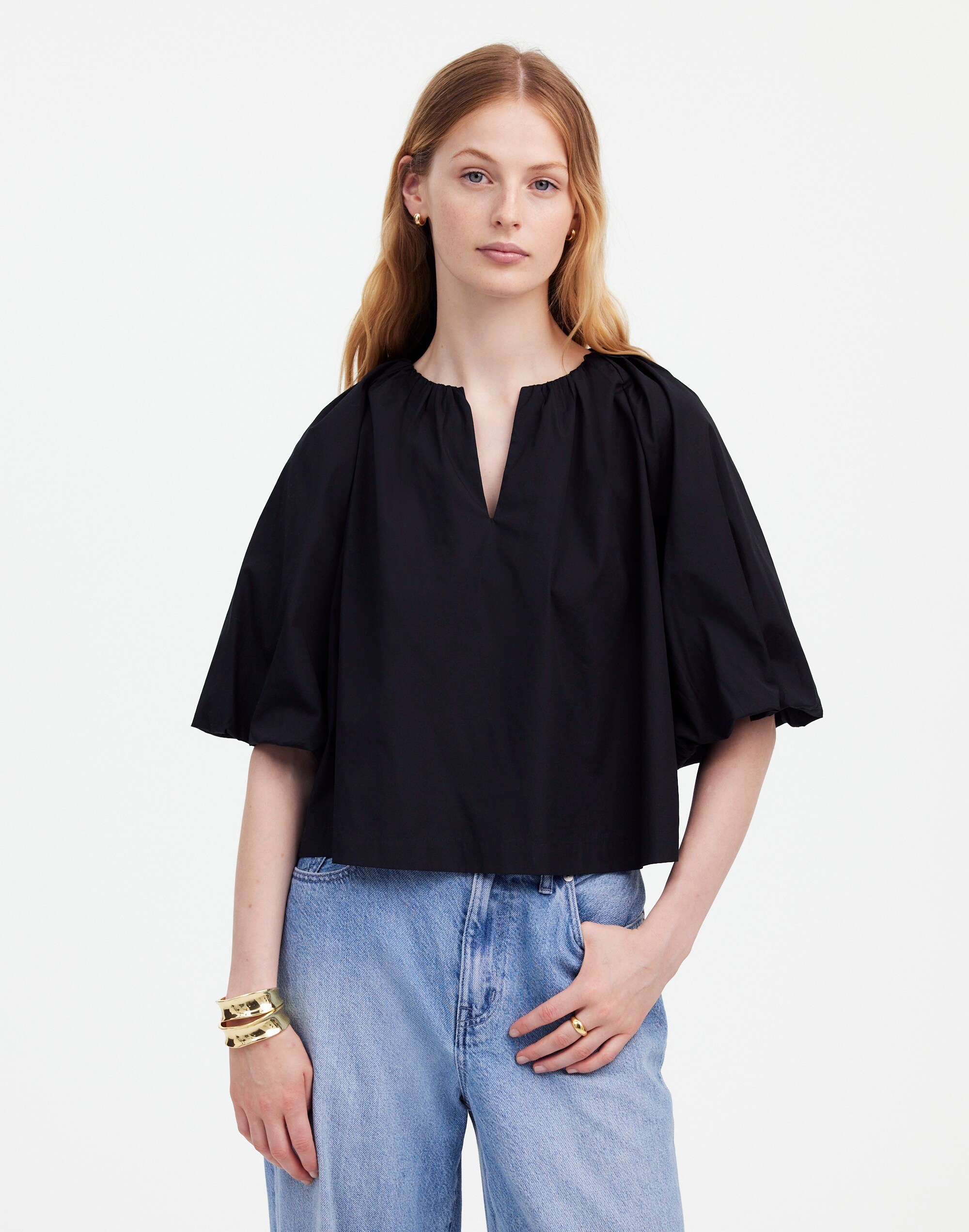 Bubble-Sleeve Top in Poplin
