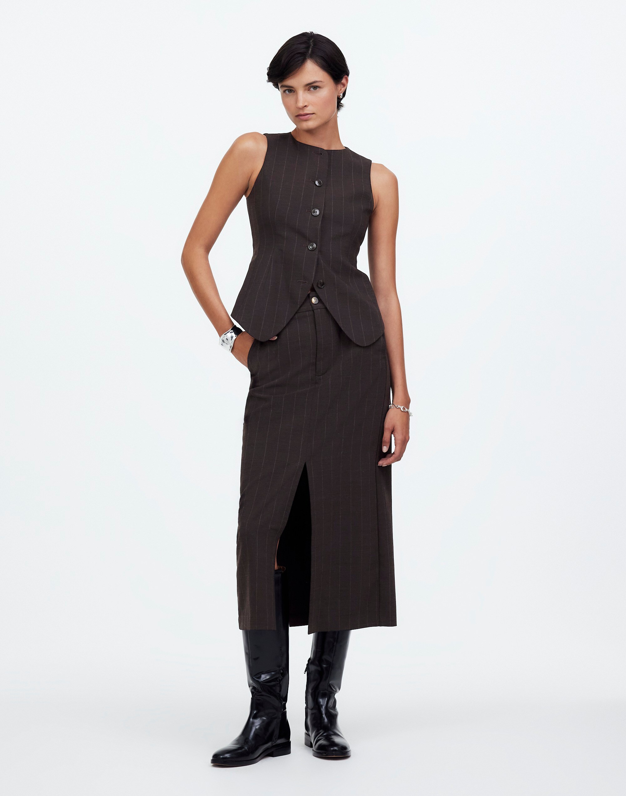 tailored midi skirt in stripe