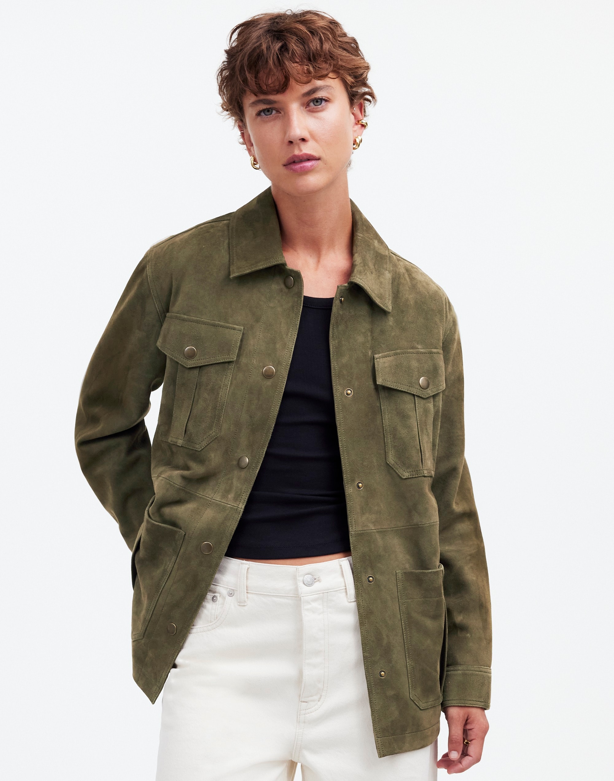 belted field jacket in suede