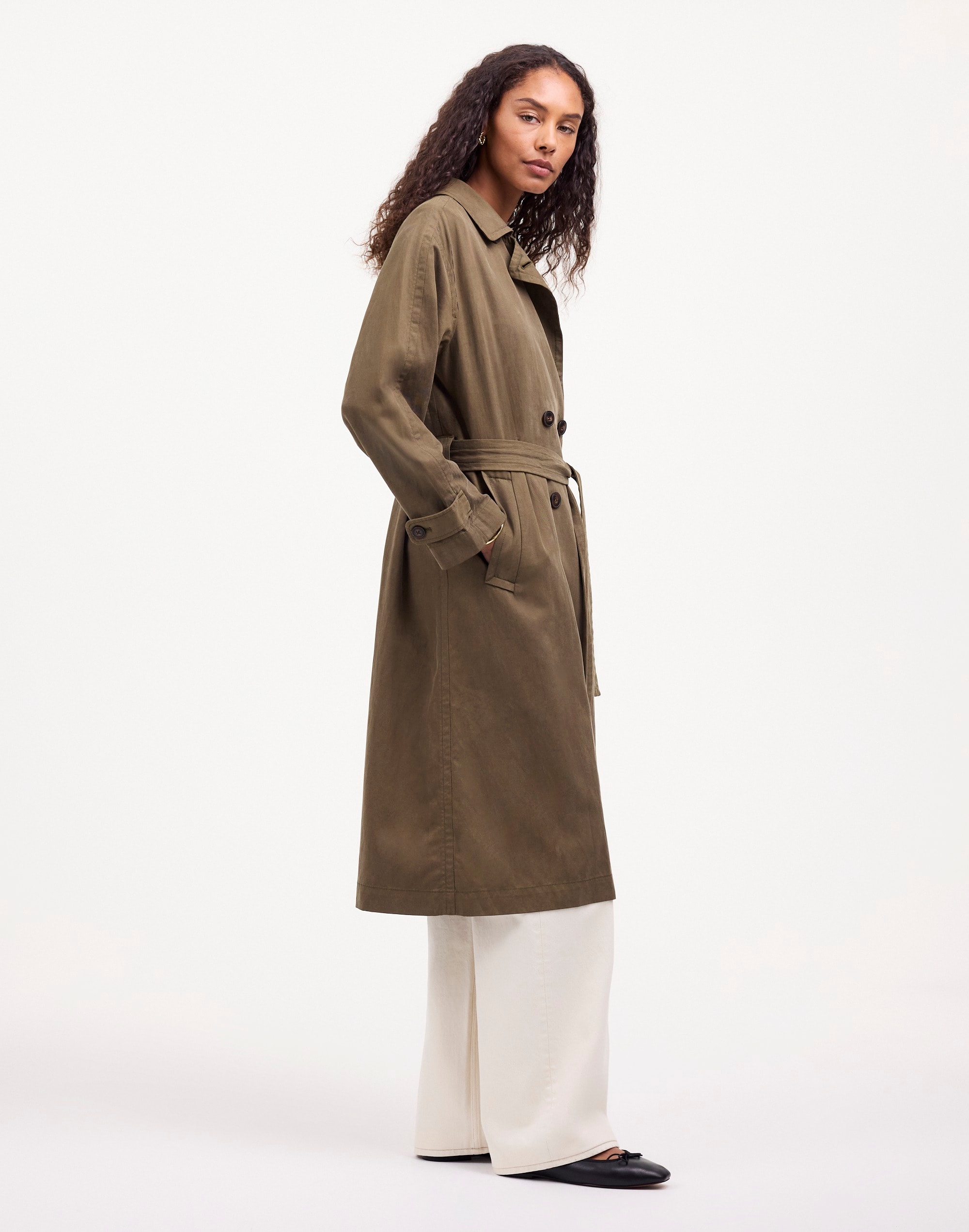 Belted Trench Coat in Drapey Twill