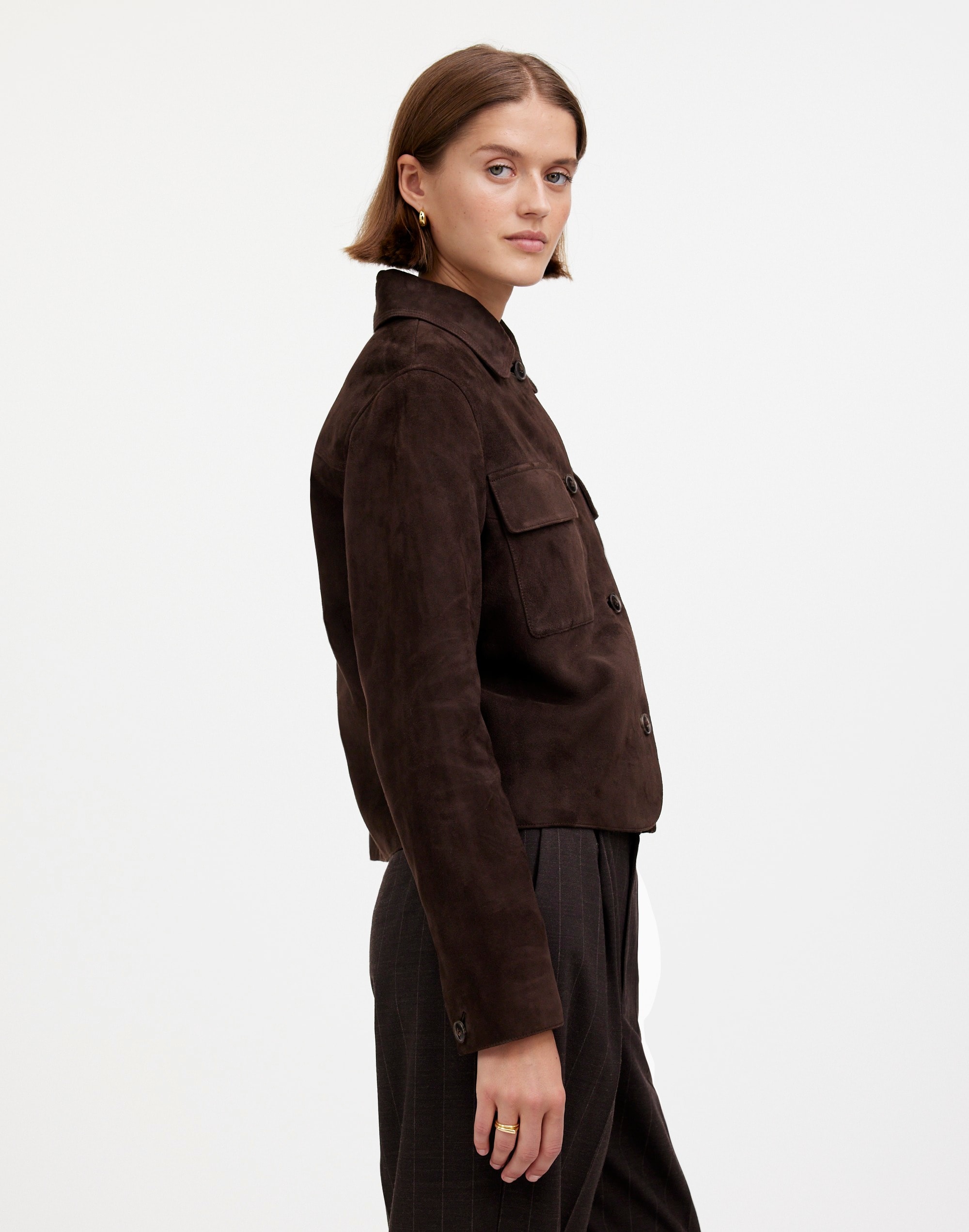 Stitched-Collar Shirt-Jacket in Suede