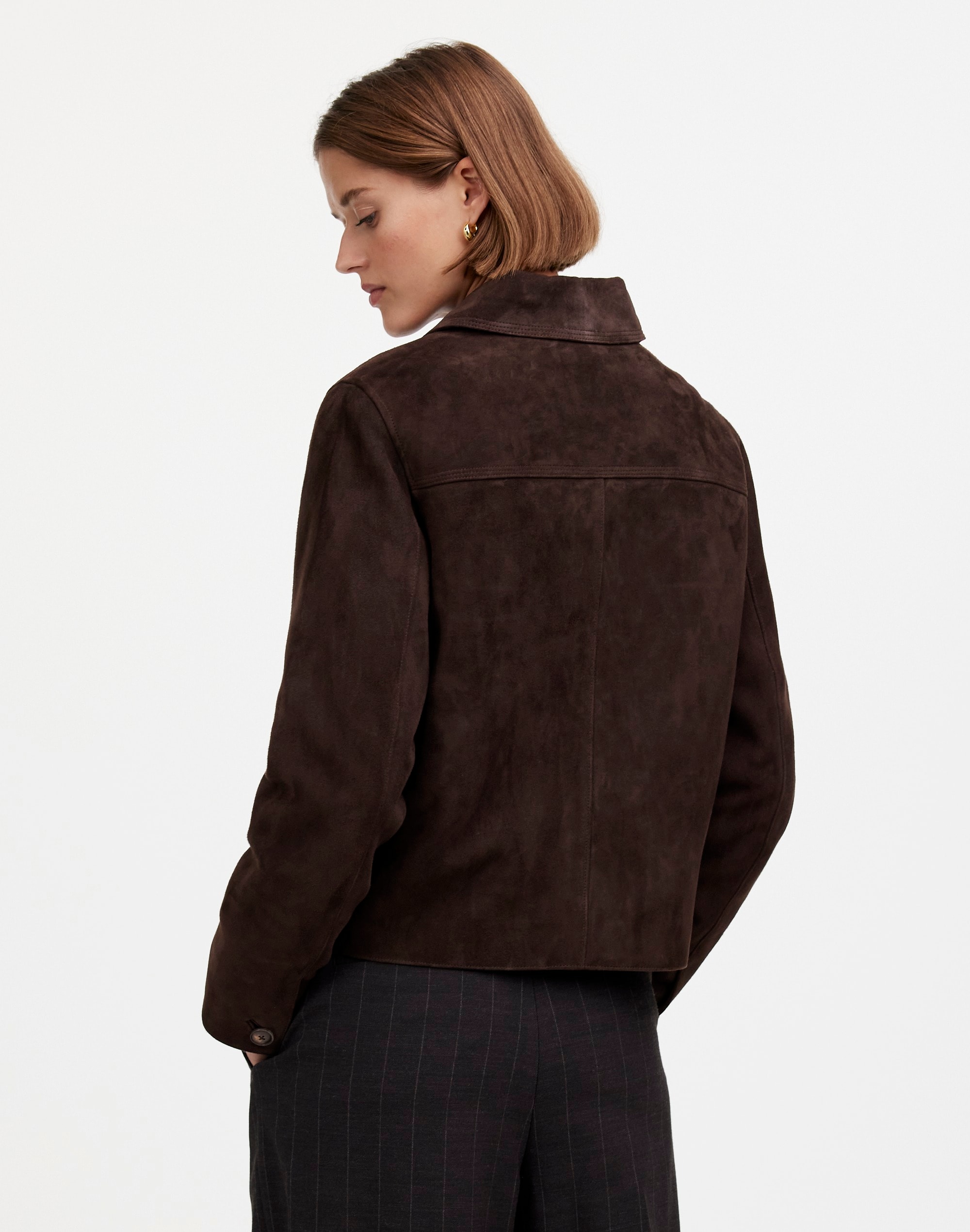 Stitched-Collar Shirt-Jacket in Suede