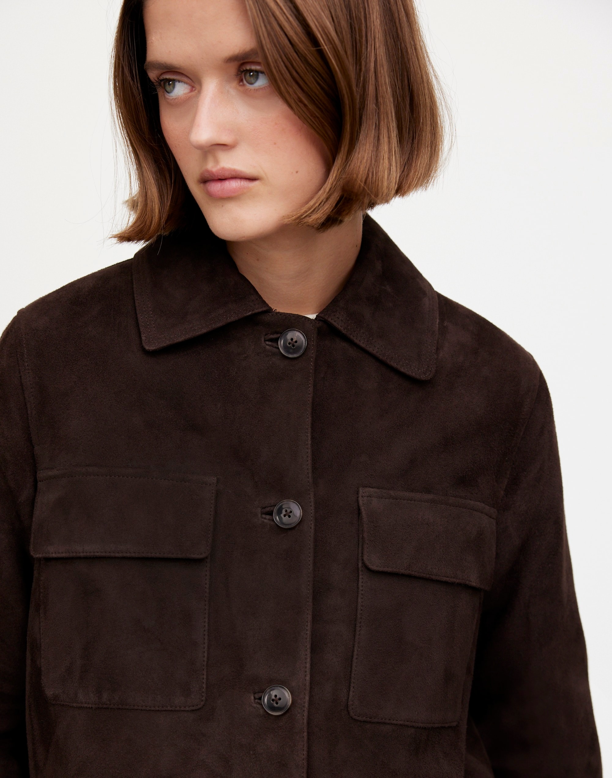 Stitched-Collar Shirt-Jacket in Suede