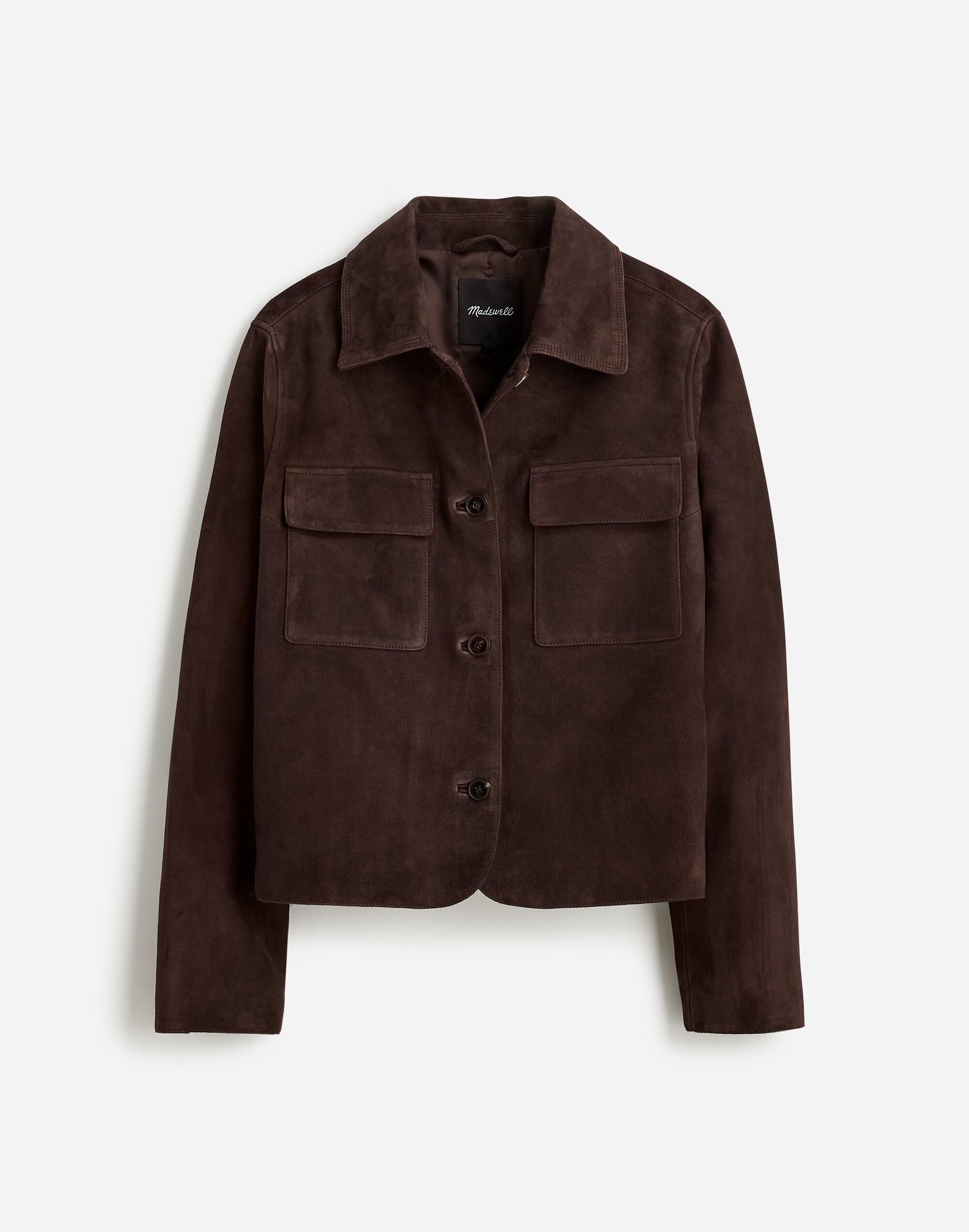 Stitched-Collar Shirt-Jacket in Suede
