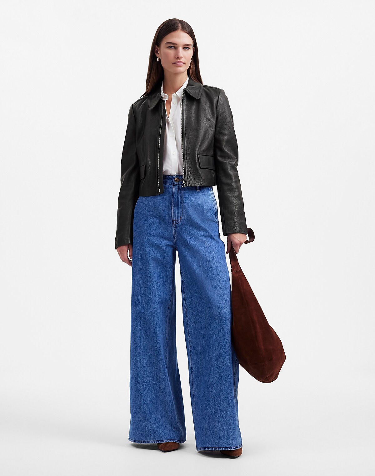 Shrunken Zip-Front Jacket in Leather