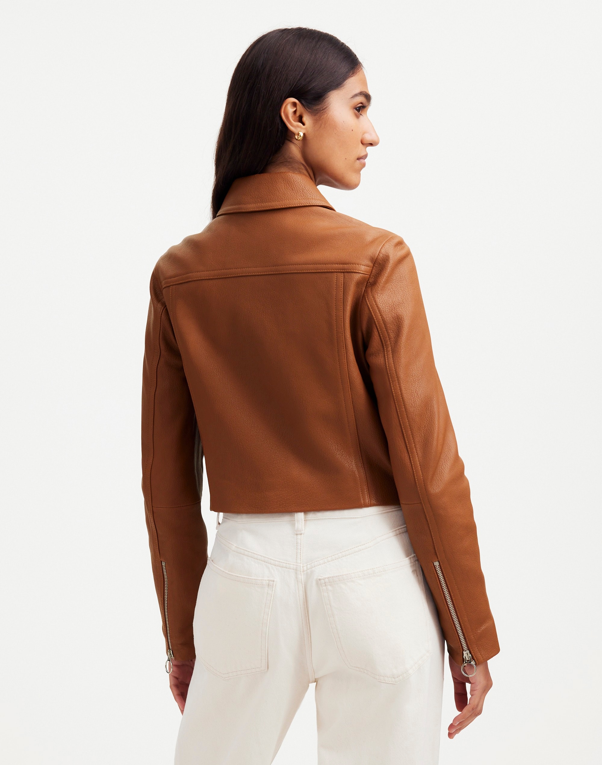 Shrunken Zip-Front Jacket in Leather