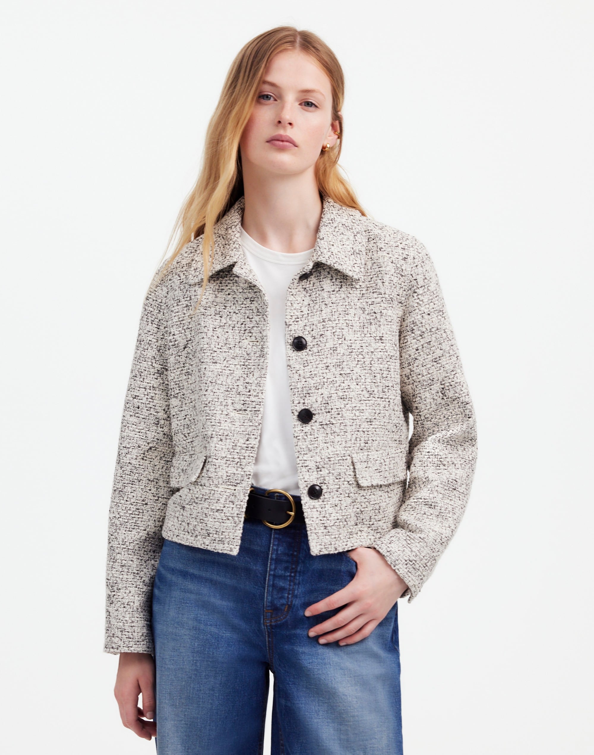 button-front jacket in tweed